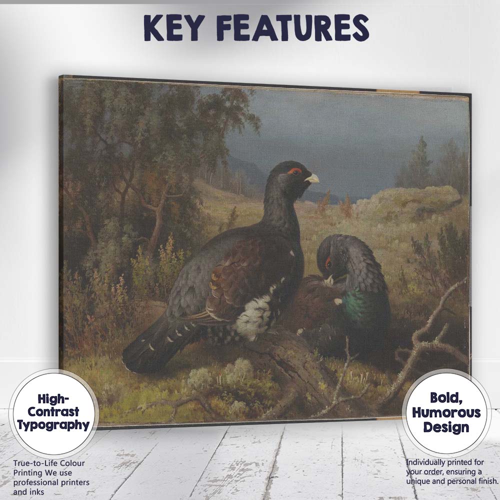 Pair Of Black Grouse In Highland Moorland Landscape Canvas Wall Art Print Decor Picture Ready to Hang