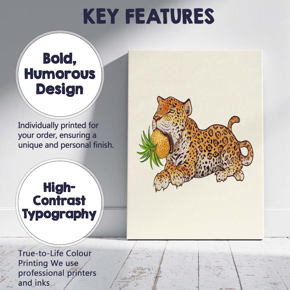 Playful Jaguar Holding Pineapple Contemporary Wildlife Artwork Canvas Wall Art Print Decor Picture Ready to Hang