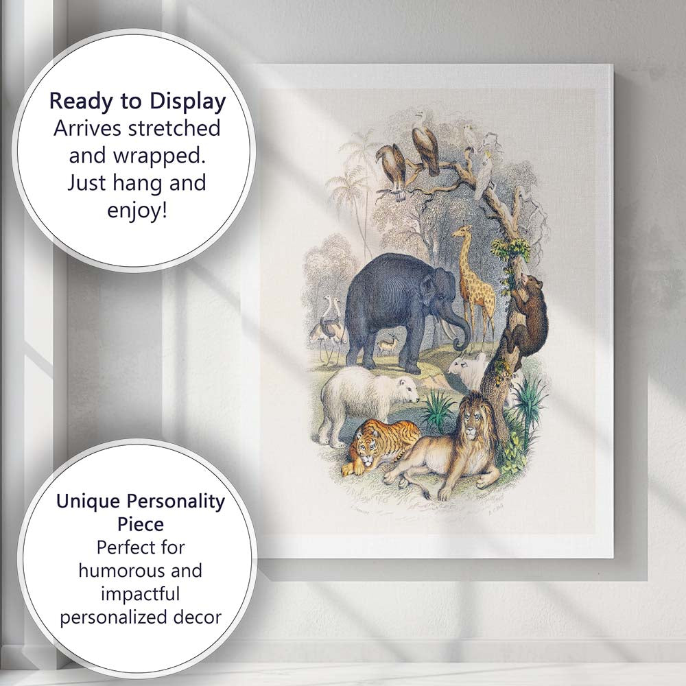 Exotic Wildlife Animal Kingdom Collage Illustration Canvas Wall Art Print Decor Picture Ready to Hang