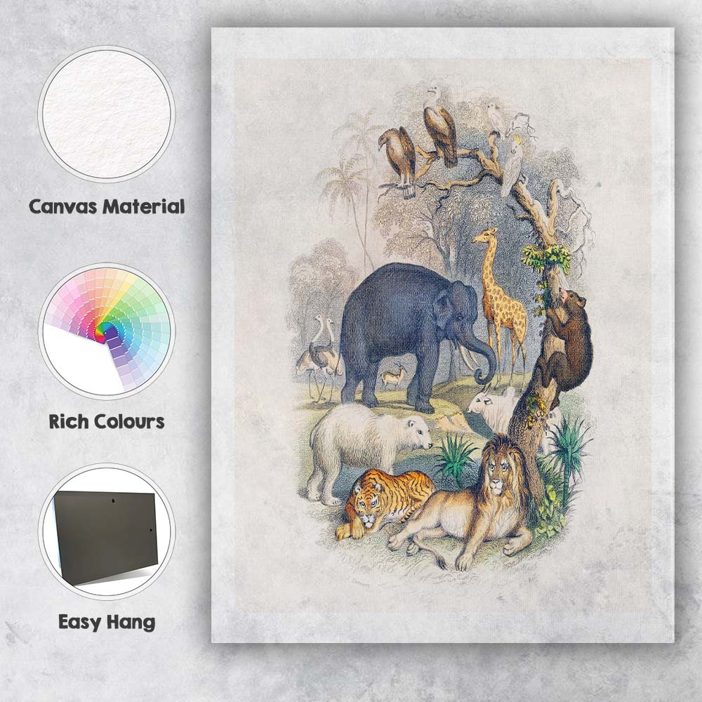 Exotic Wildlife Animal Kingdom Collage Illustration Canvas Wall Art Print Decor Picture Ready to Hang