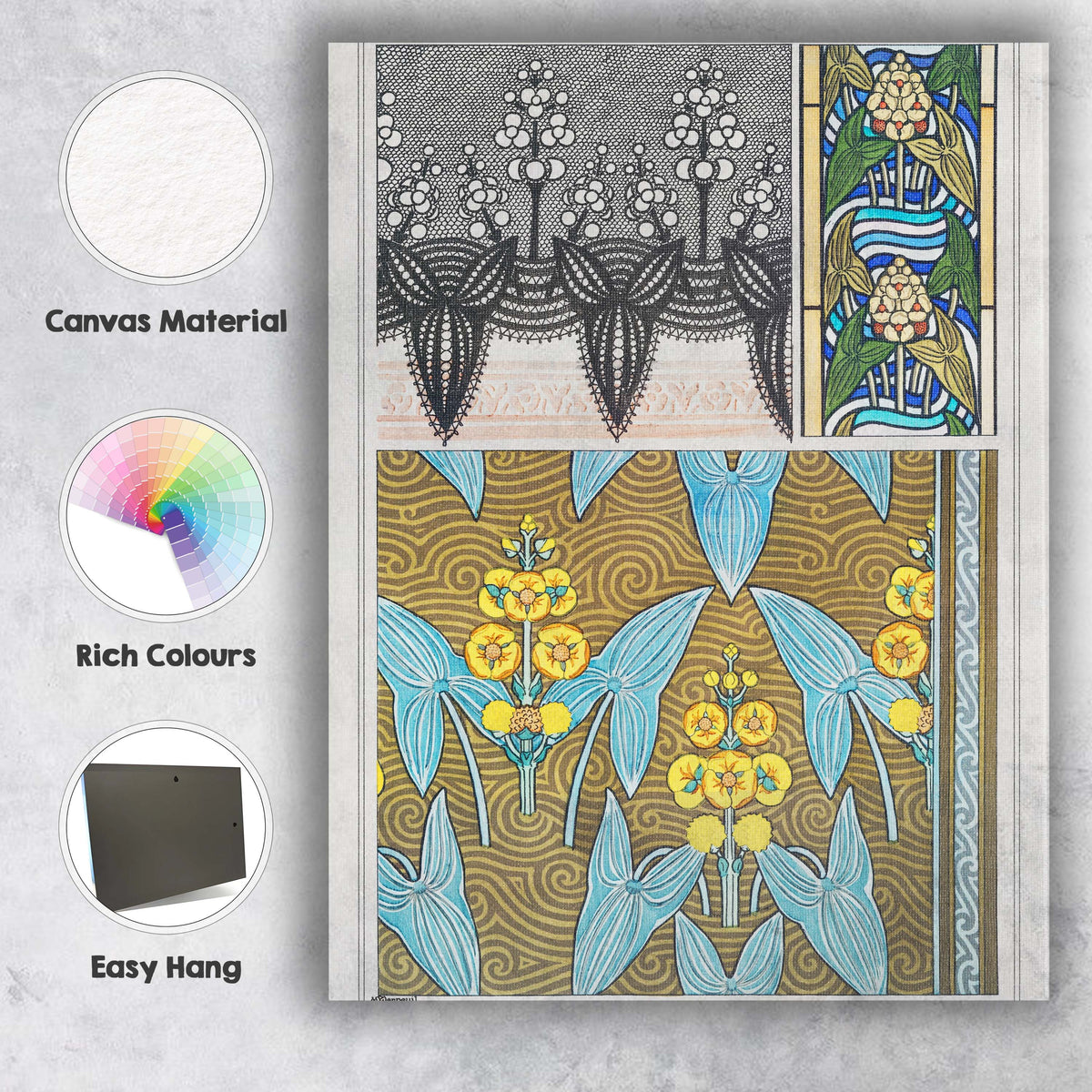 Art Nouveau Arrowhead Floral Pattern Decorative Botanical Design Canvas Wall Art Print Decor Picture Ready to Hang
