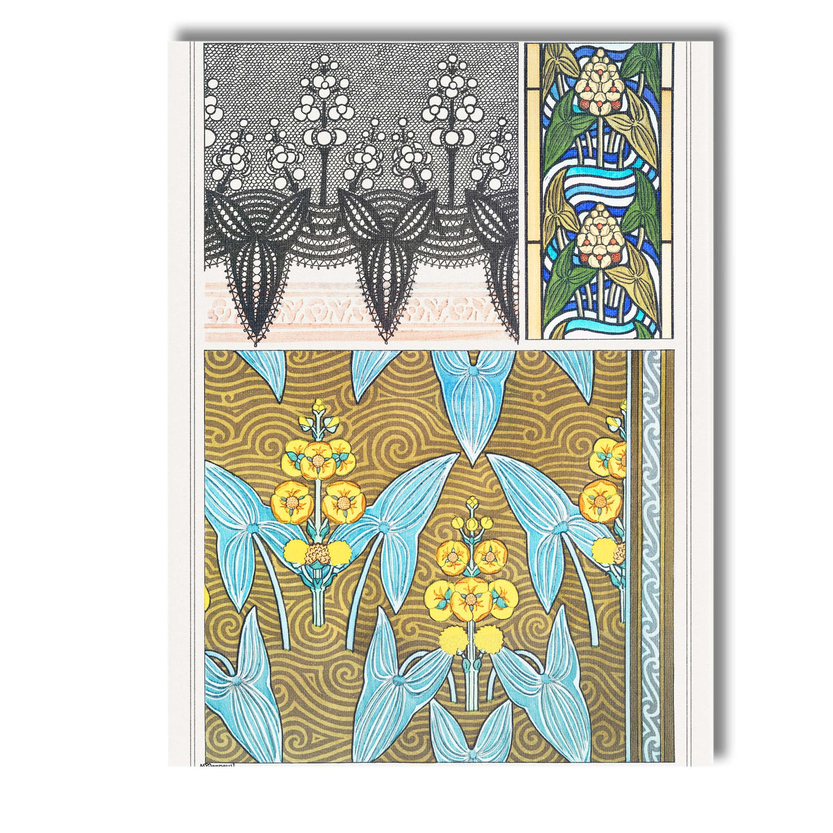 Art Nouveau Arrowhead Floral Pattern Decorative Botanical Design Canvas Wall Art Print Decor Picture Ready to Hang