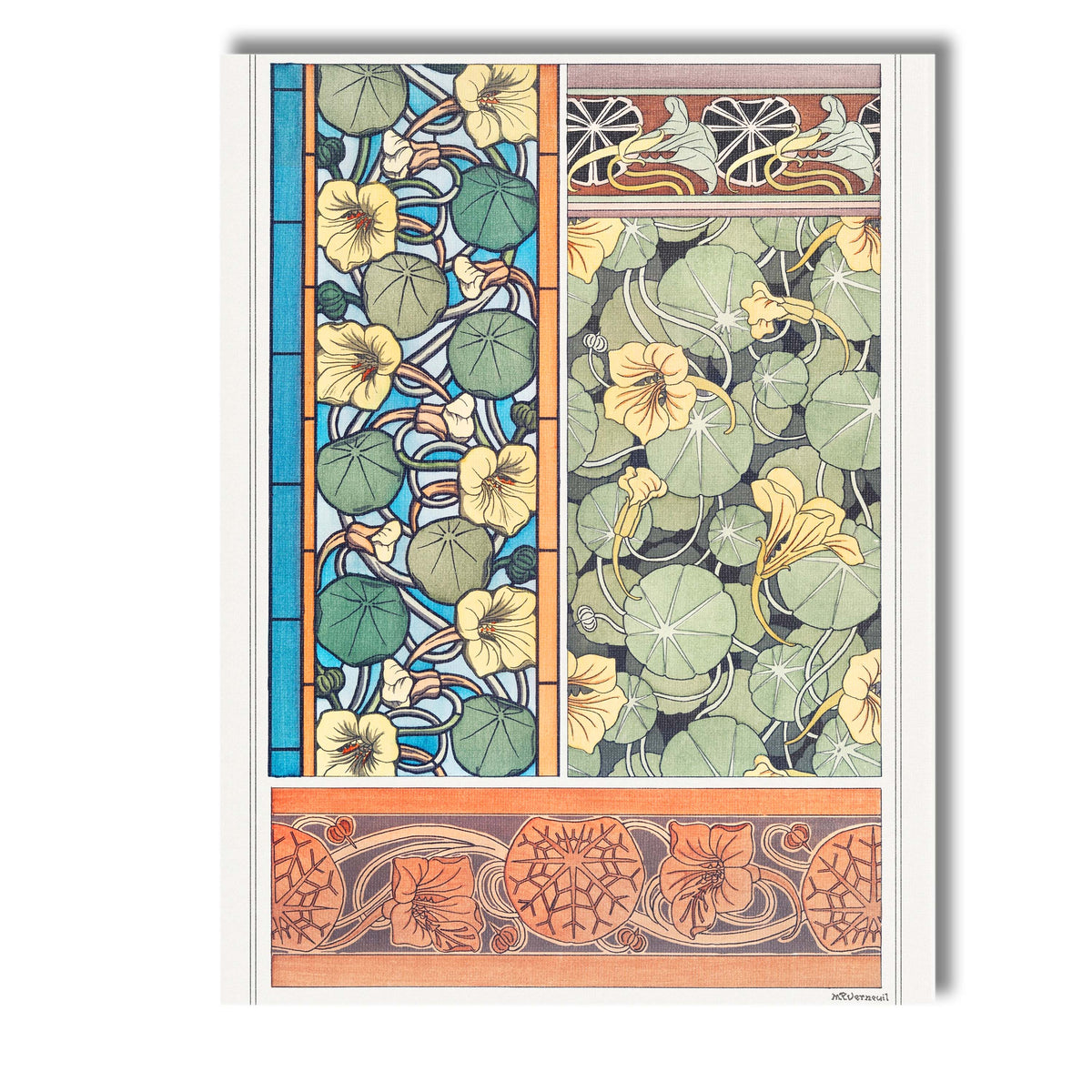 Art Nouveau Nasturtium Botanical Floral Pattern Canvas Wall Art Print Decor Picture Ready to Hang