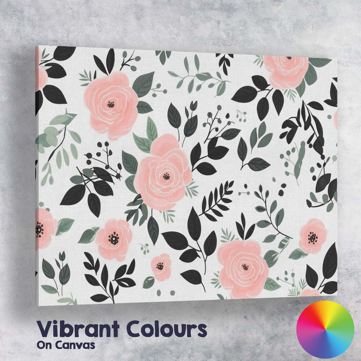 Blush Pink Rose And Foliage Repeat Floral Pattern Canvas Wall Art Print Decor Picture Ready to Hang