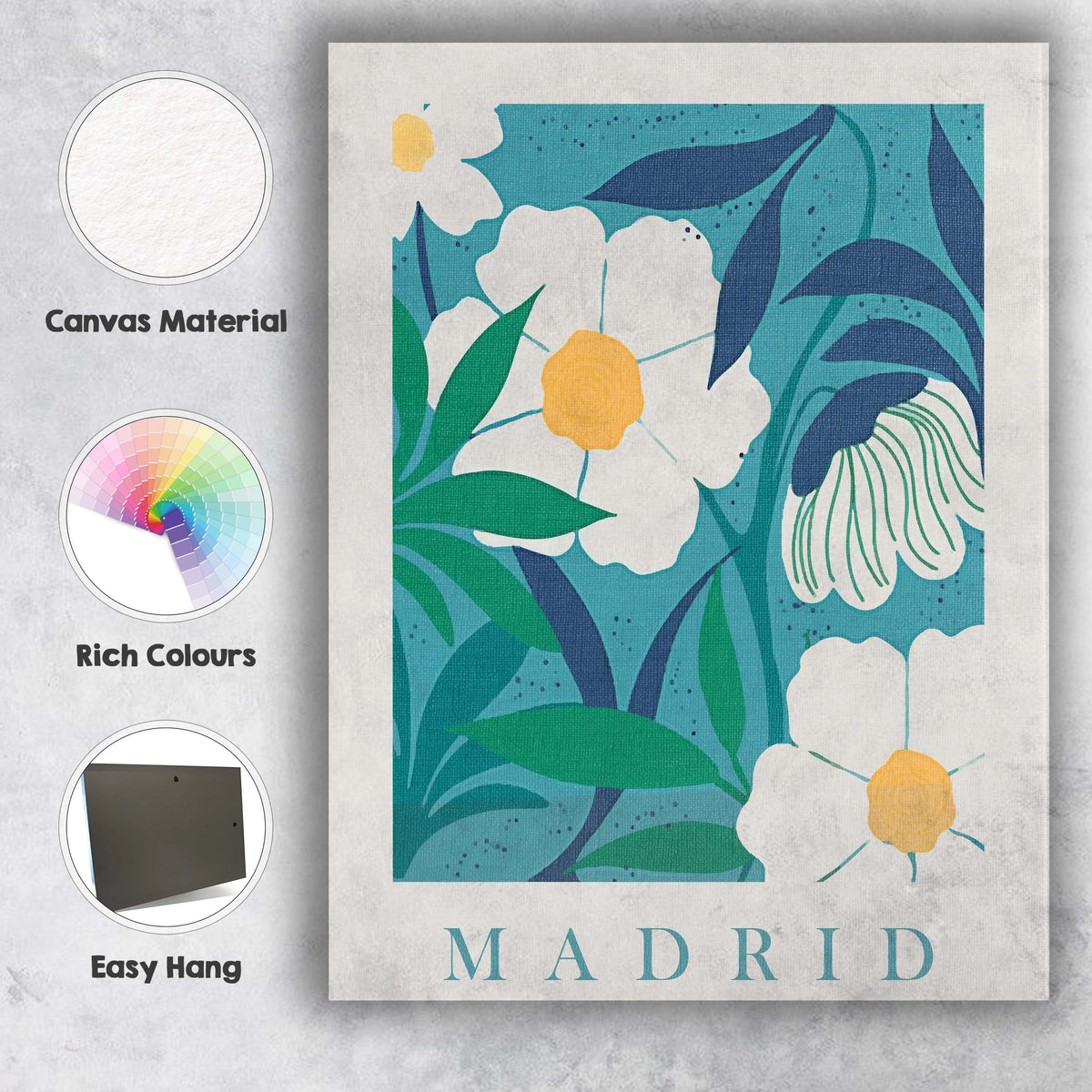 Teal White Botanical Bloom Market Poster Print Canvas Wall Art Print Decor Picture Ready to Hang