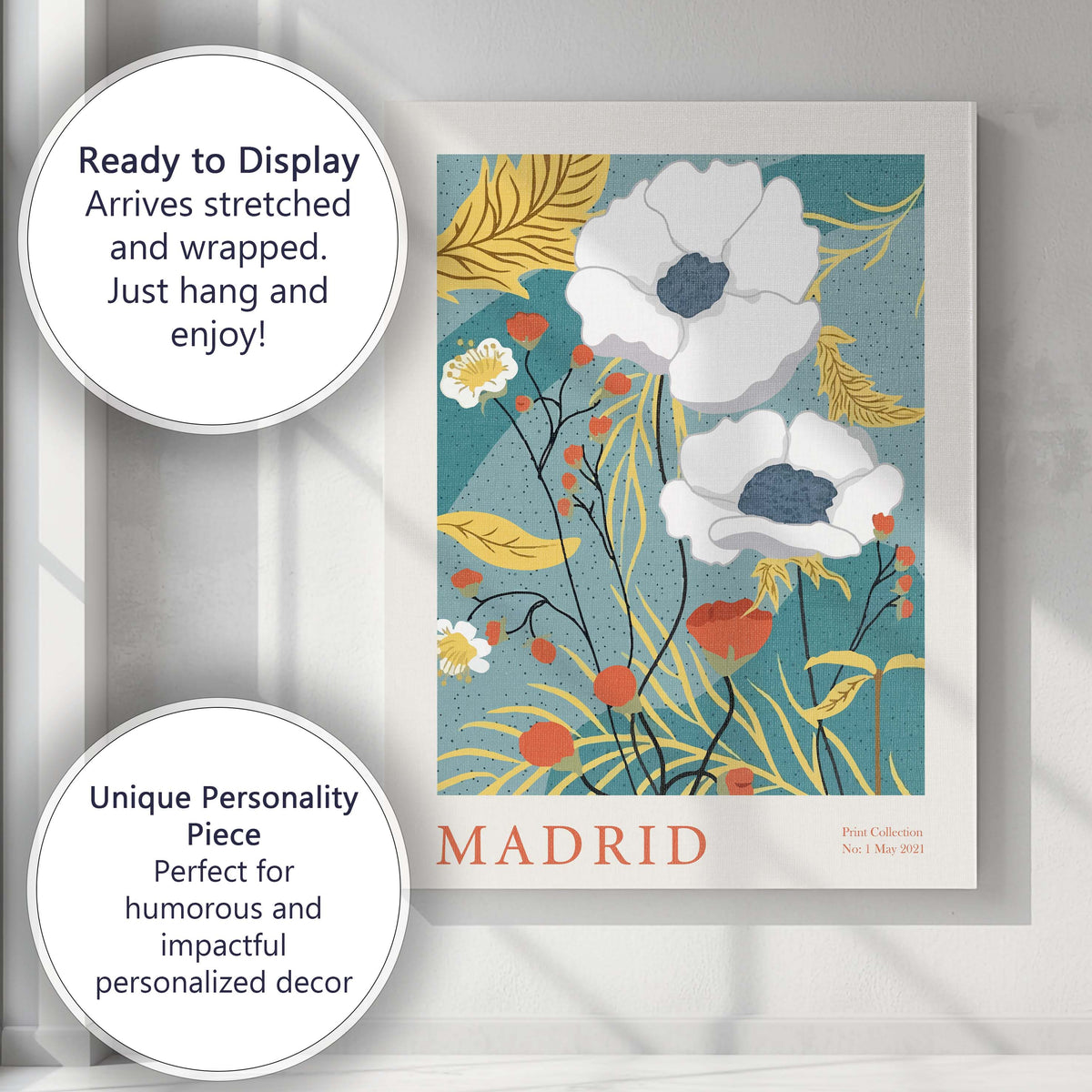 Art Deco Madrid Botanical Bloom Floral Poster Illustration Canvas Wall Art Print Decor Picture Ready to Hang