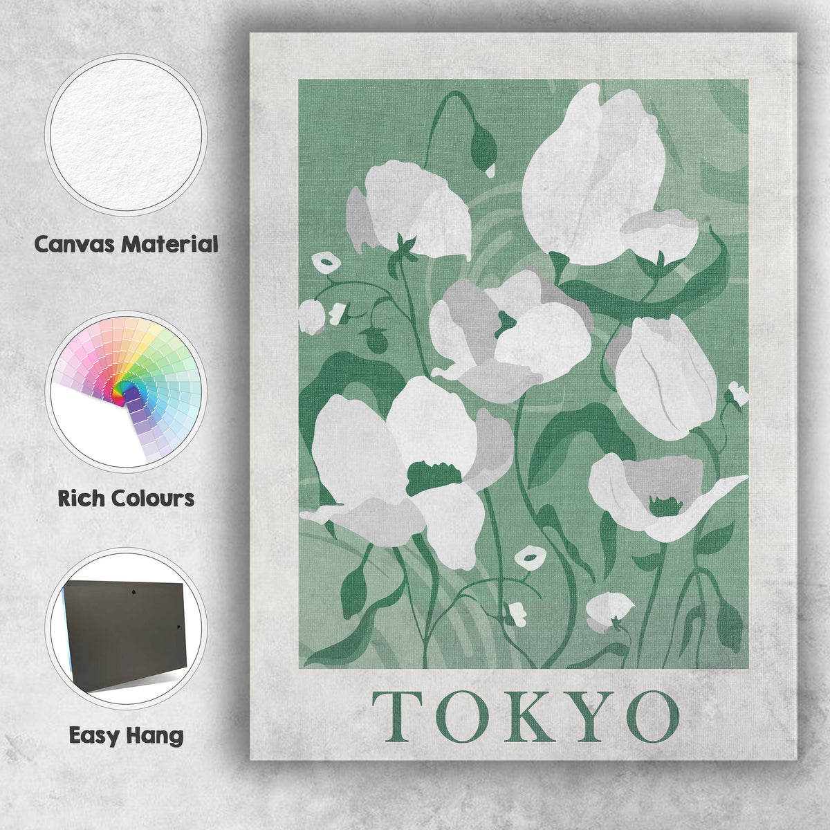 Sage Green White Poppy Botanical Flower Market Poster Canvas Wall Art Print Decor Picture Ready to Hang