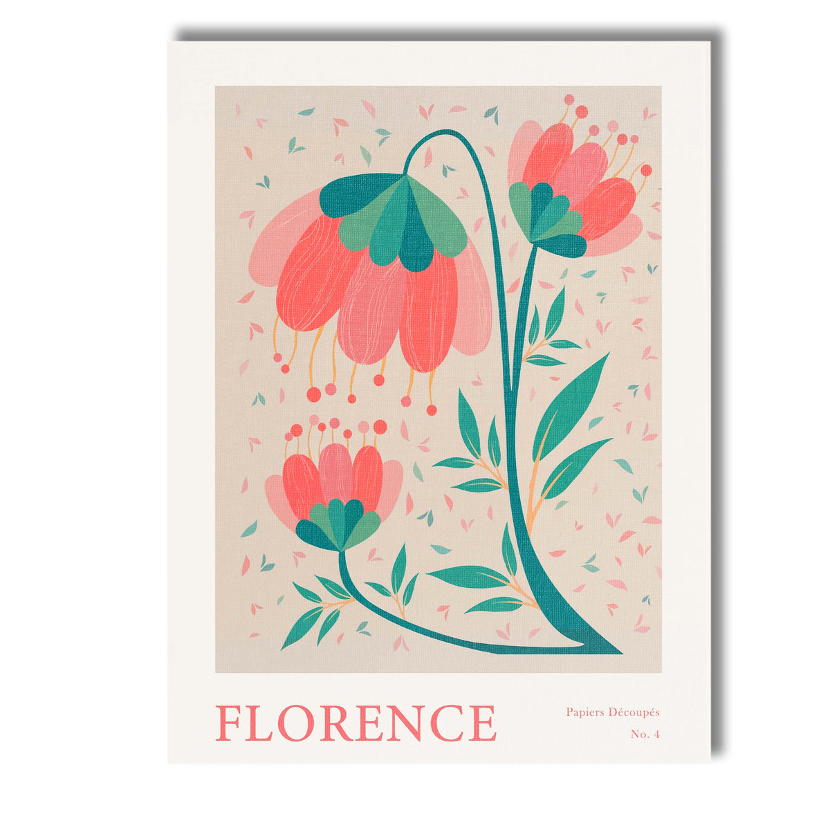 Coral Pink Folk Art Floral Market Poster Canvas Wall Art Print Decor Picture Ready to Hang