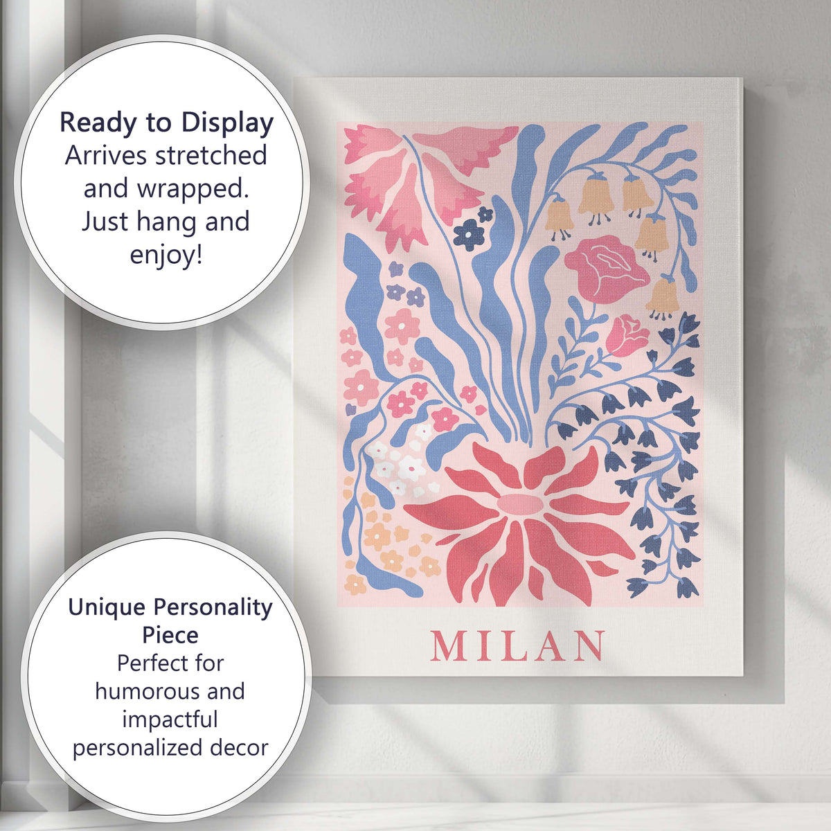 Scandinavian Milan Floral Folk Art Botanical Illustration Canvas Wall Art Print Decor Picture Ready to Hang