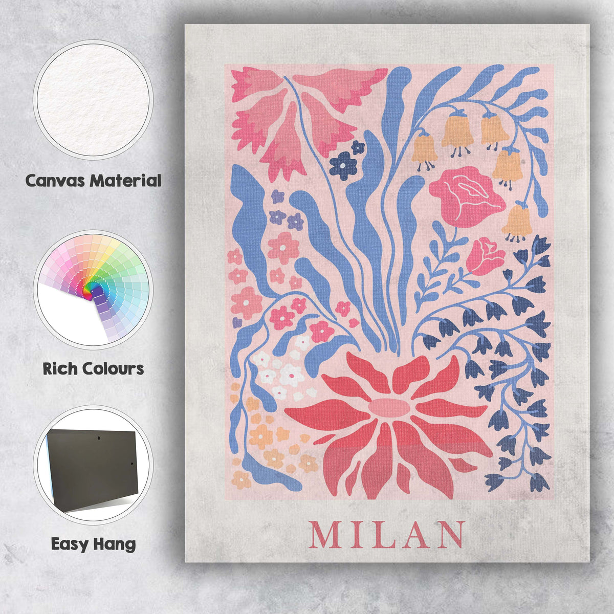 Scandinavian Milan Floral Folk Art Botanical Illustration Canvas Wall Art Print Decor Picture Ready to Hang