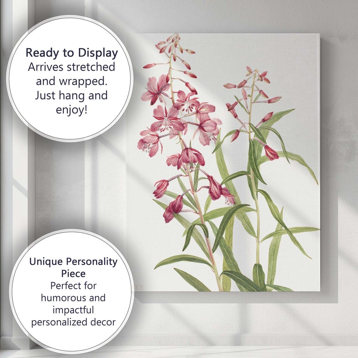 Soft Pink Wildflower Botanical Watercolour Garden Illustration Canvas Wall Art Print Decor Picture Ready to Hang