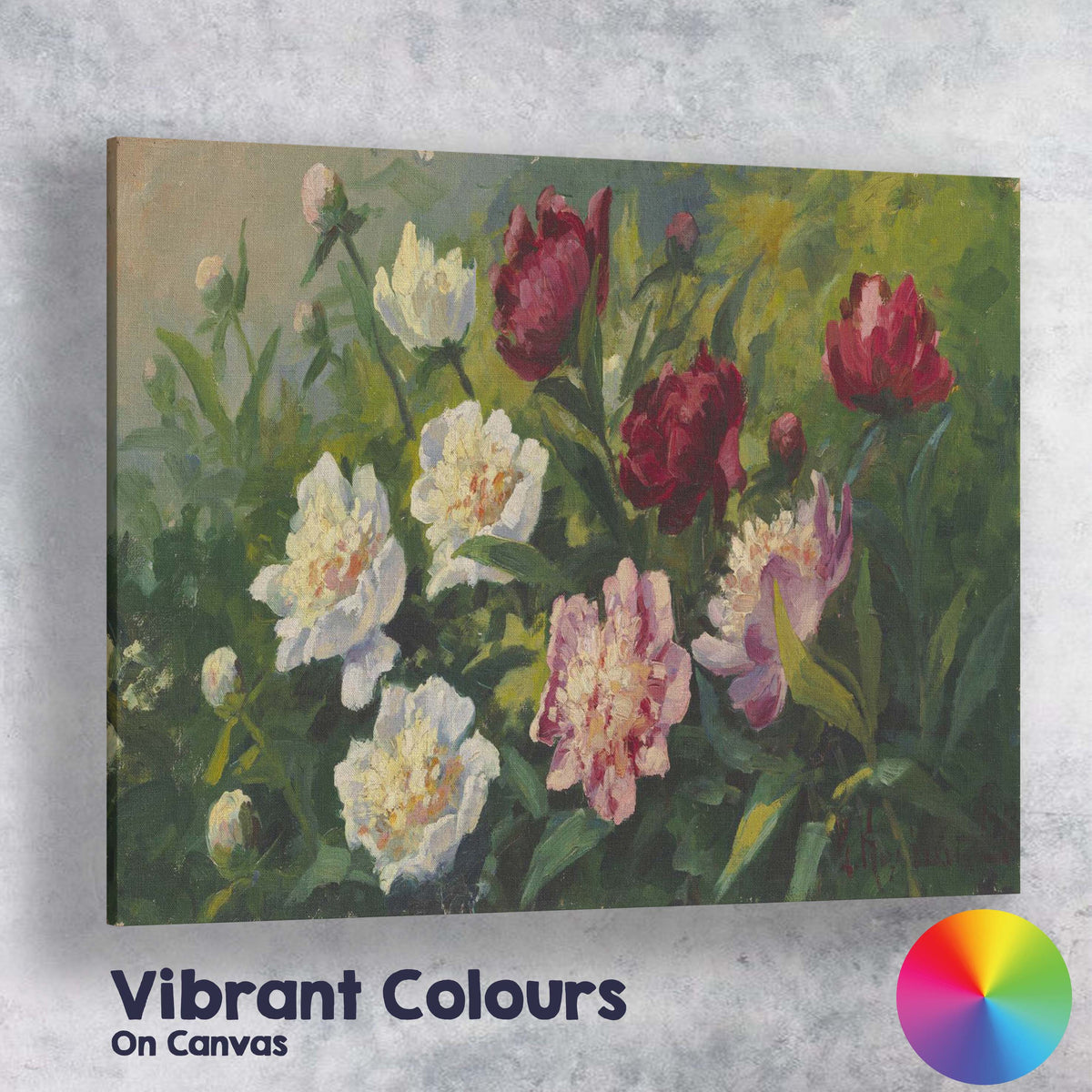 Romantic Peony Flower Garden Oil Painting Floral Artwork Canvas Wall Art Print Decor Picture Ready to Hang