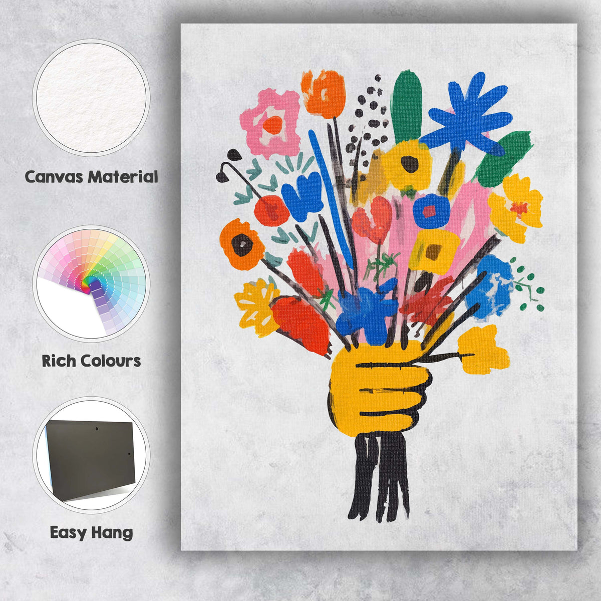 Modern Colourful Abstract Floral Bouquet Illustration Canvas Wall Art Print Decor Picture Ready to Hang