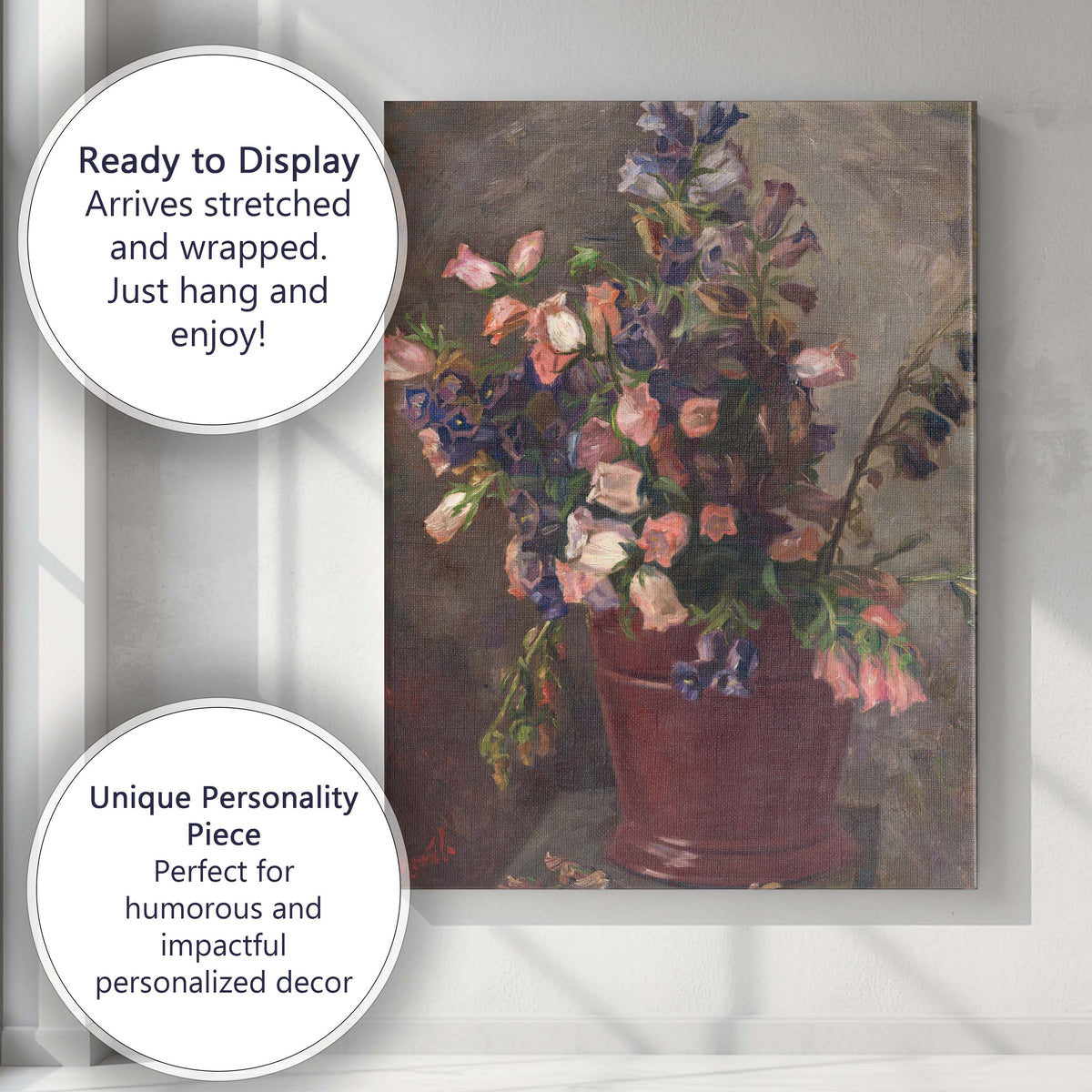 Impressionist Pink And Purple Wildflower Bouquet Still Life Canvas Wall Art Print Decor Picture Ready to Hang