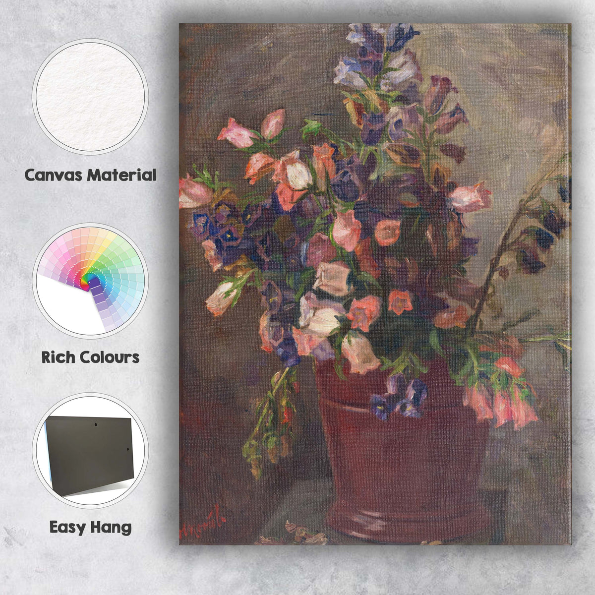 Impressionist Pink And Purple Wildflower Bouquet Still Life Canvas Wall Art Print Decor Picture Ready to Hang