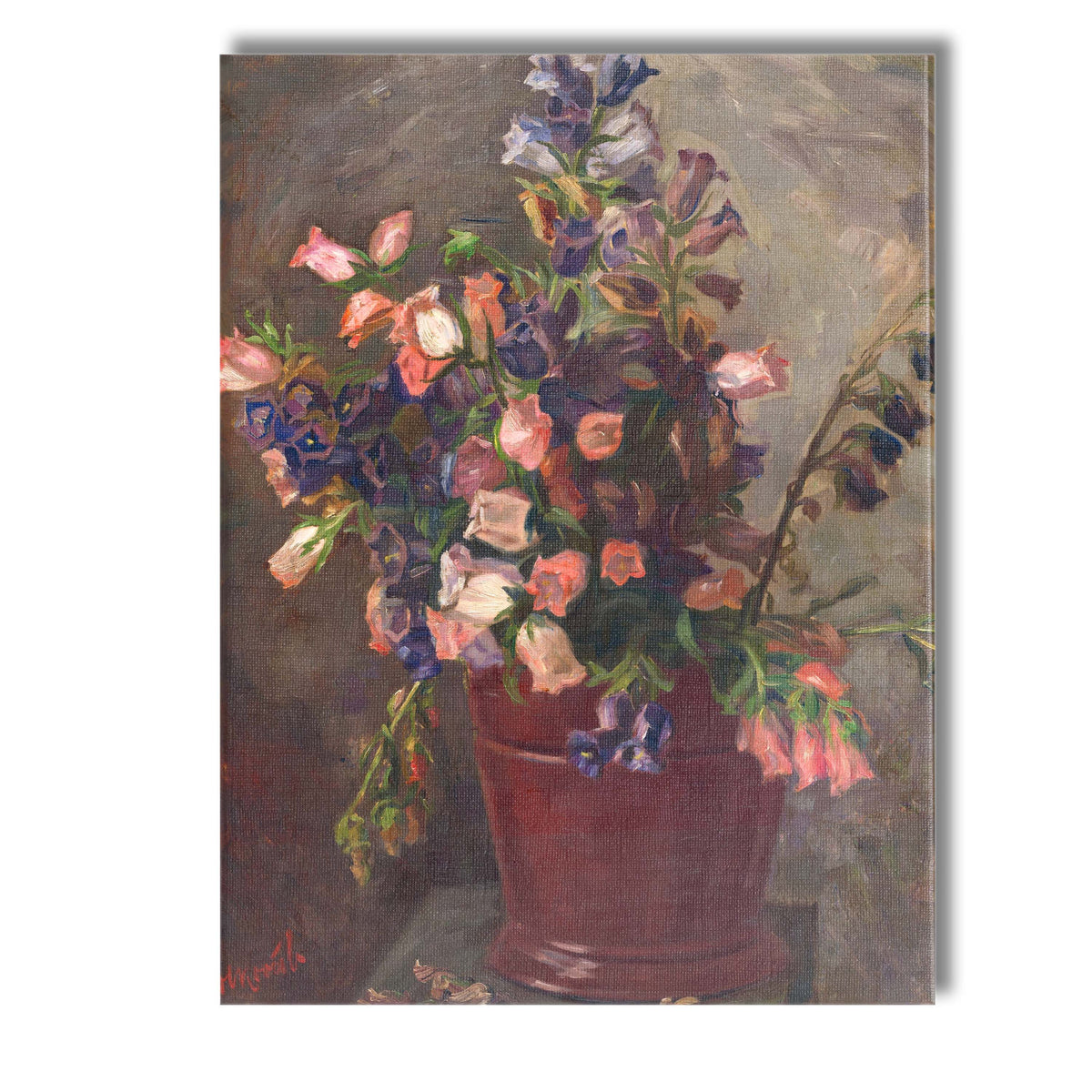 Impressionist Pink And Purple Wildflower Bouquet Still Life Canvas Wall Art Print Decor Picture Ready to Hang
