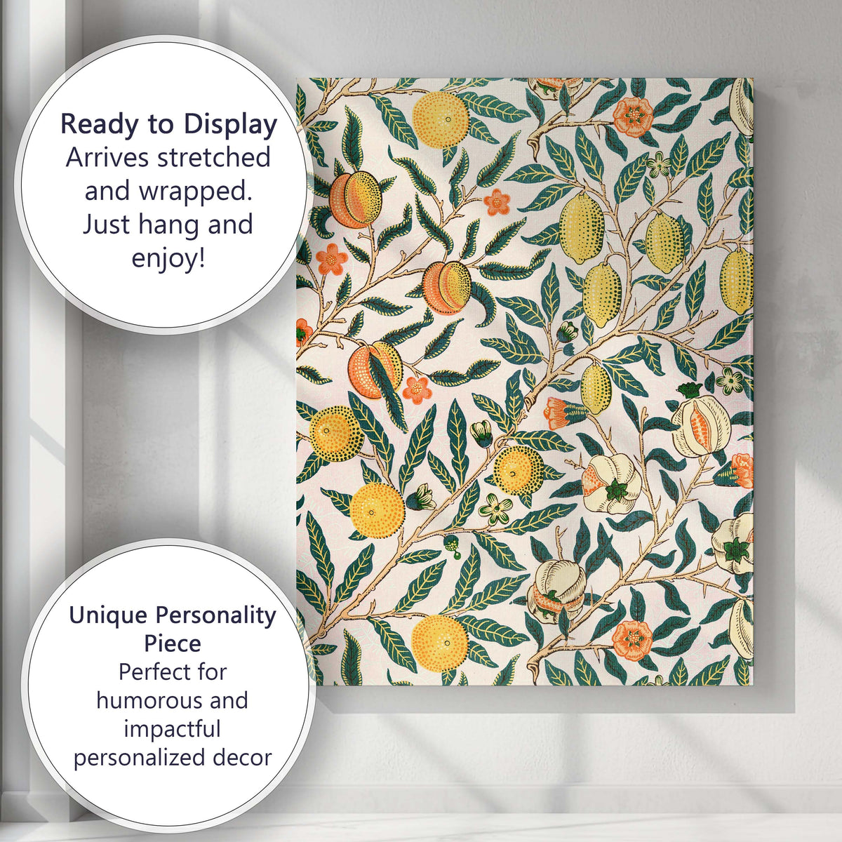 William Morris Style Citrus And Pomegranate Botanical Repeat Pattern Canvas Wall Art Print Decor Picture Ready to Hang