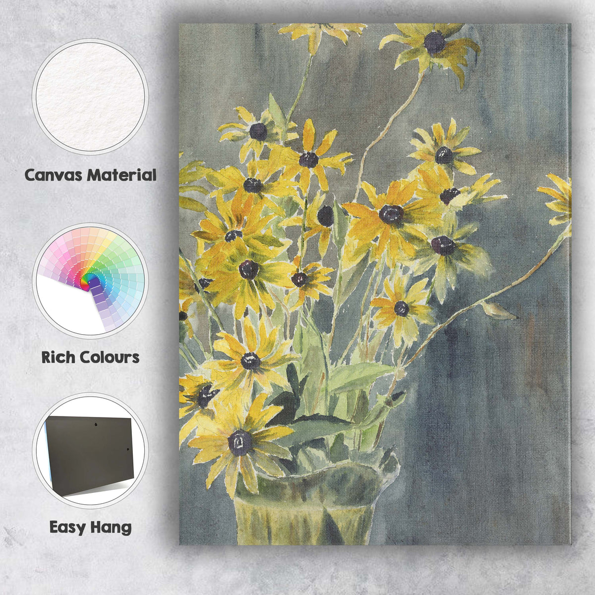 Watercolour Yellow Black Eyed Susan Bouquet Floral Painting Canvas Wall Art Print Decor Picture Ready to Hang