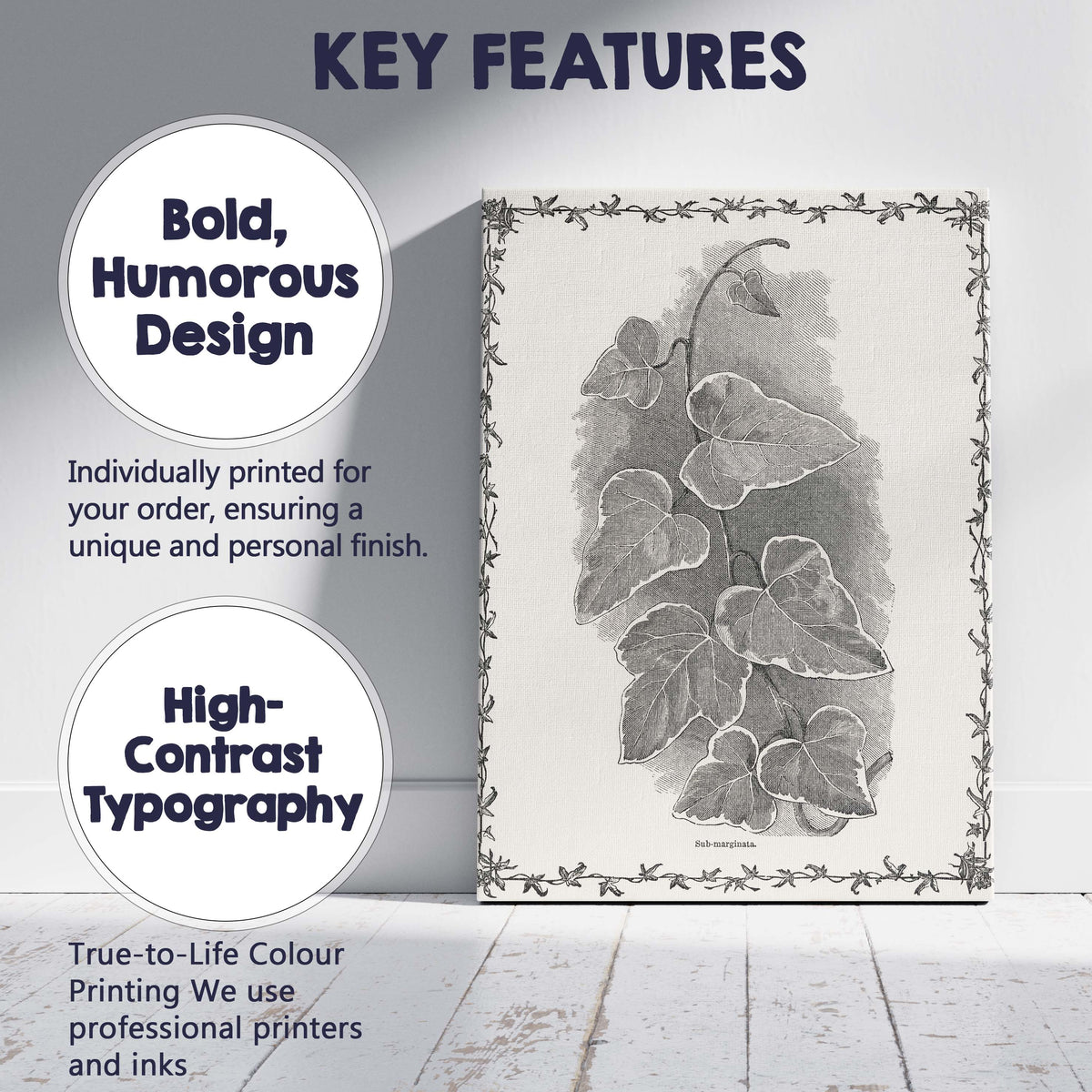 Victorian Ivy Vine Botanical Engraving Illustration Canvas Wall Art Print Decor Picture Ready to Hang