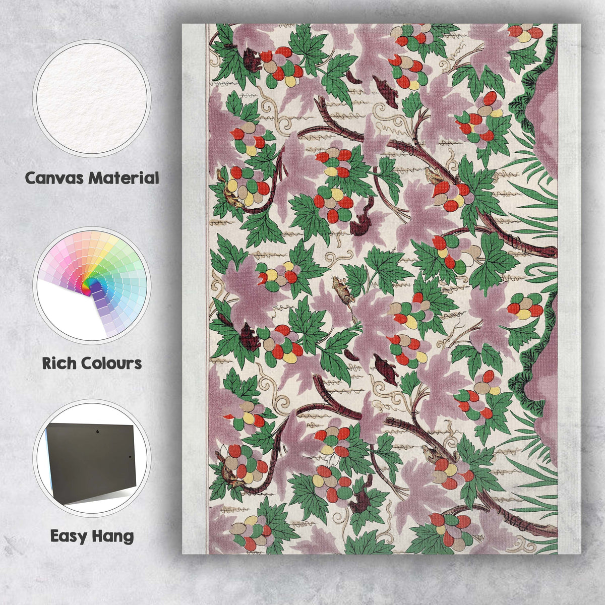 Art Deco Grape Vine Pattern In Soft Pink Green And Cream Canvas Wall Art Print Decor Picture Ready to Hang