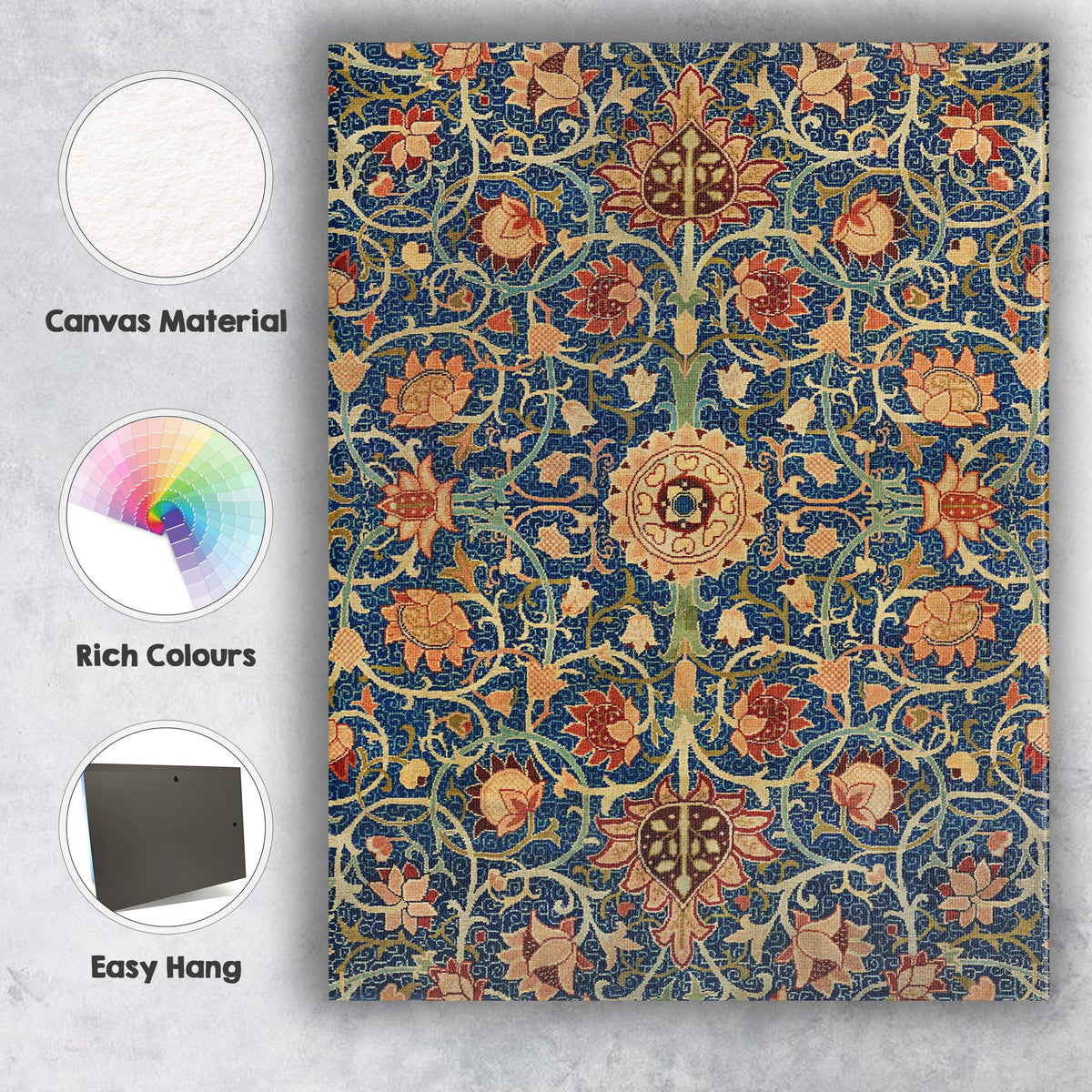 Persian Style Blue Floral Carpet Ornament Pattern Canvas Wall Art Print Decor Picture Ready to Hang