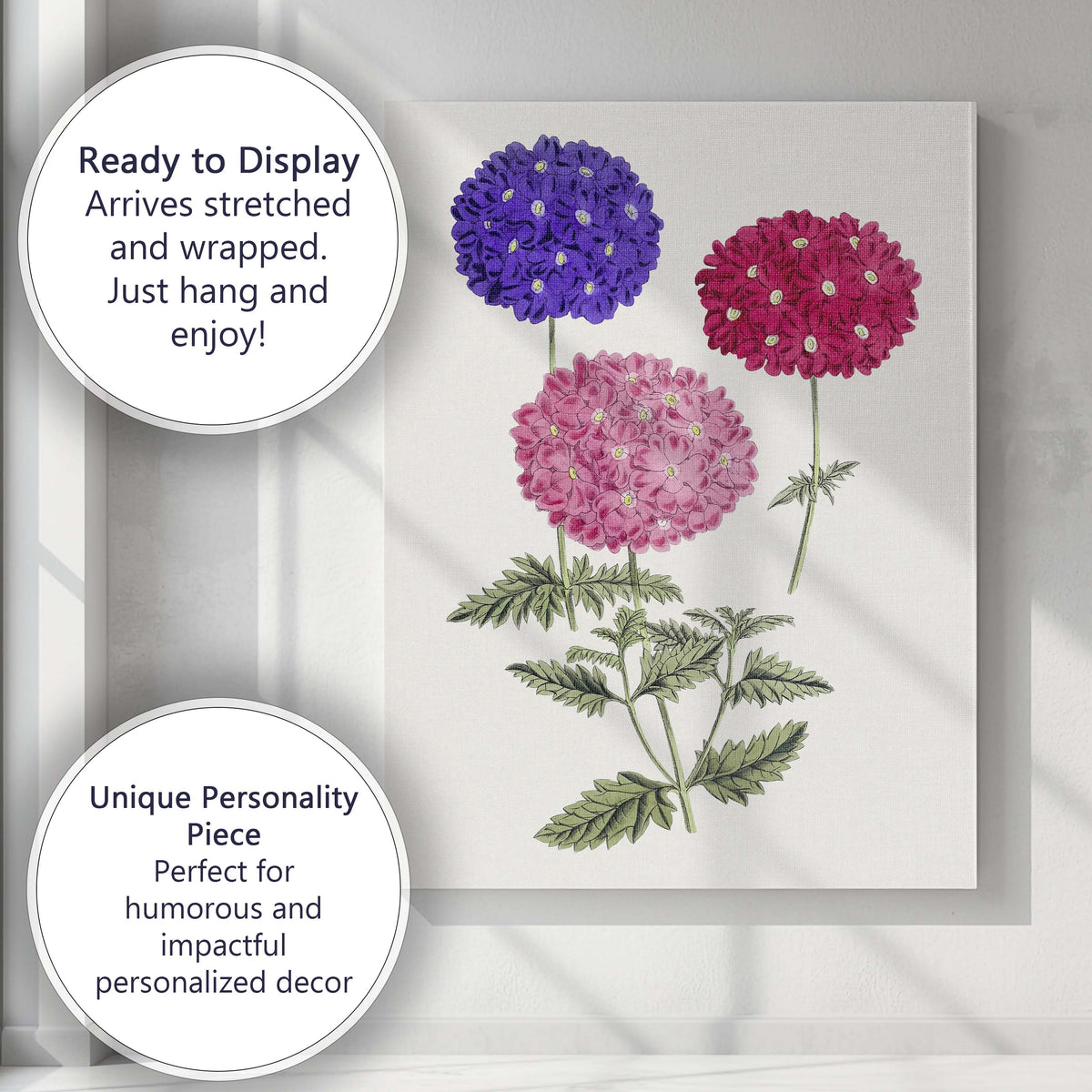 Colourful Verbena Flower Cluster Botanical Garden Illustration Canvas Wall Art Print Decor Picture Ready to Hang