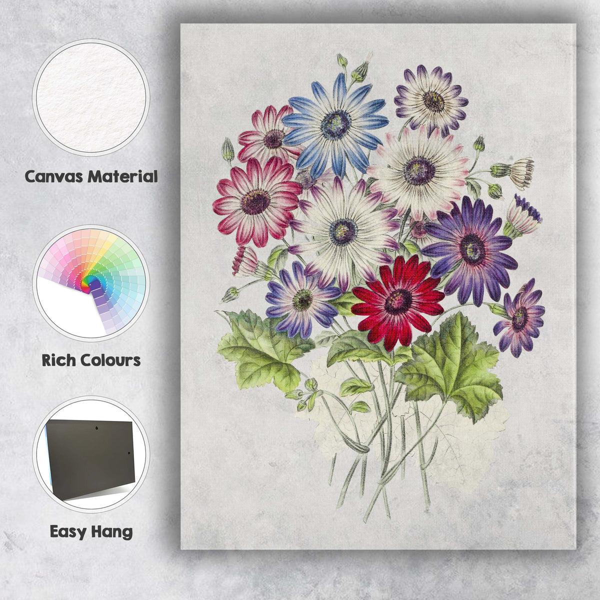 Vibrant Daisy Flower Bouquet Botanical Floral Arrangement Canvas Wall Art Print Decor Picture Ready to Hang