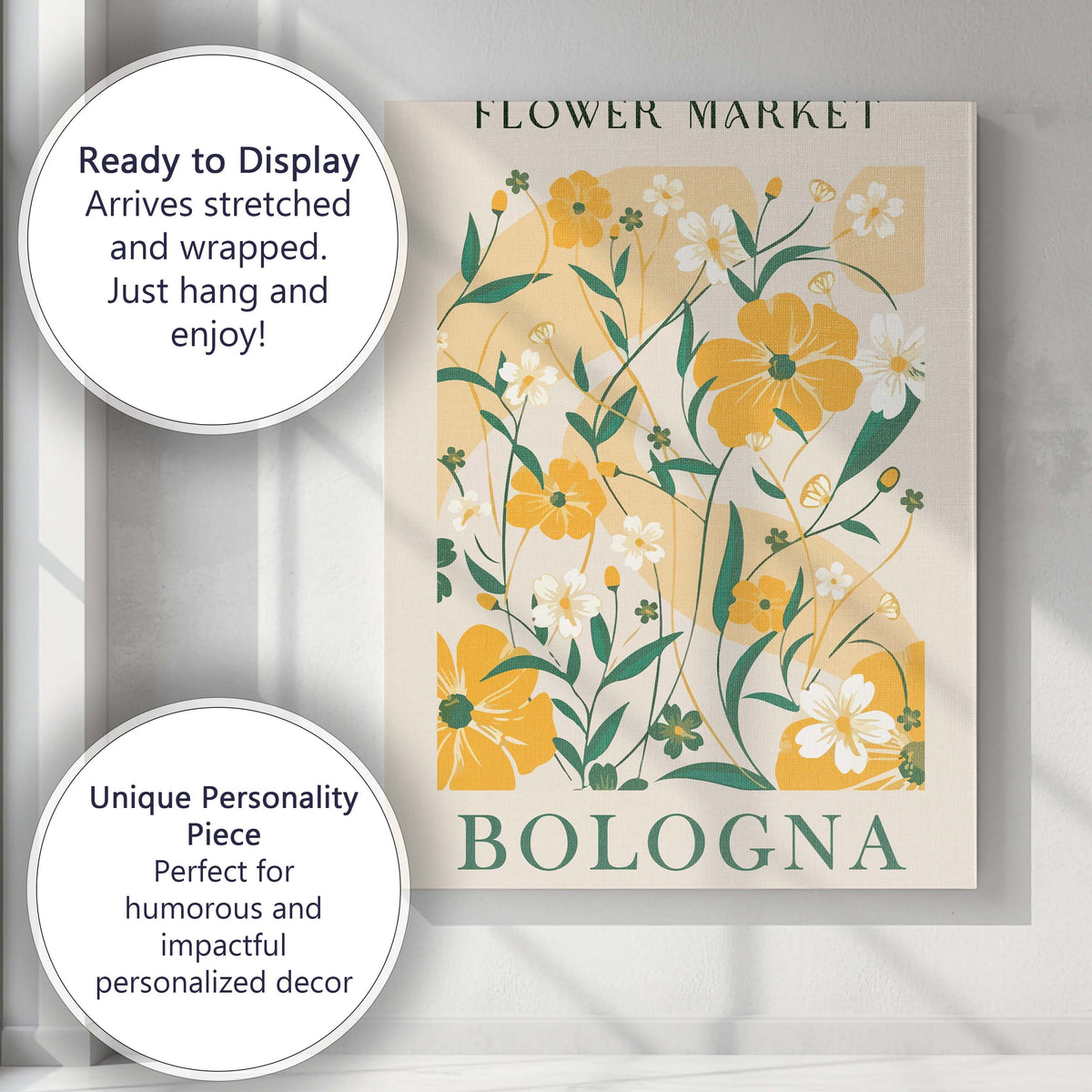 Yellow Wildflower Flower Market Poster Scandinavian Floral Design Canvas Wall Art Print Decor Picture Ready to Hang