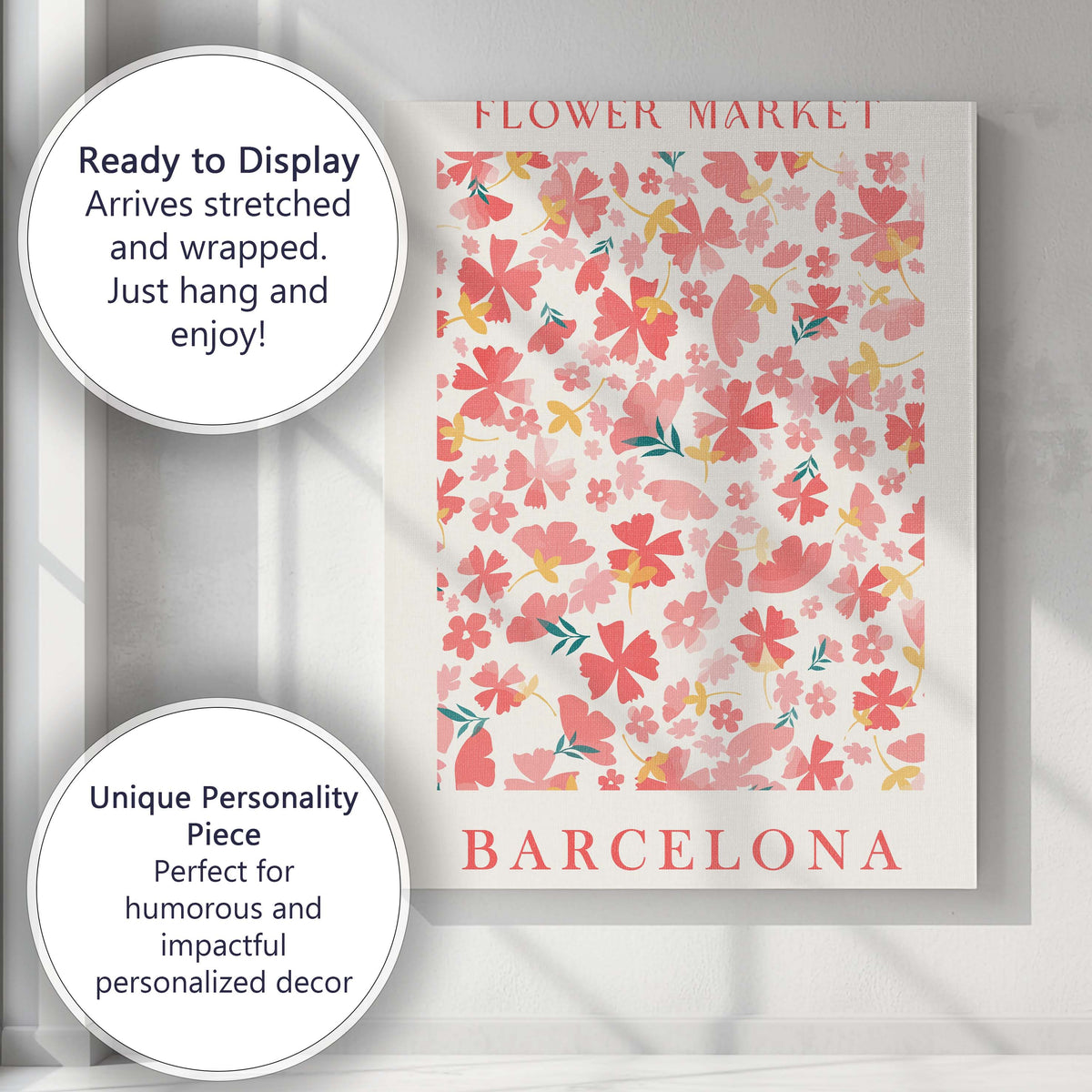 Pink Floral Flower Market Poster Botanical Archive Style Canvas Wall Art Print Decor Picture Ready to Hang