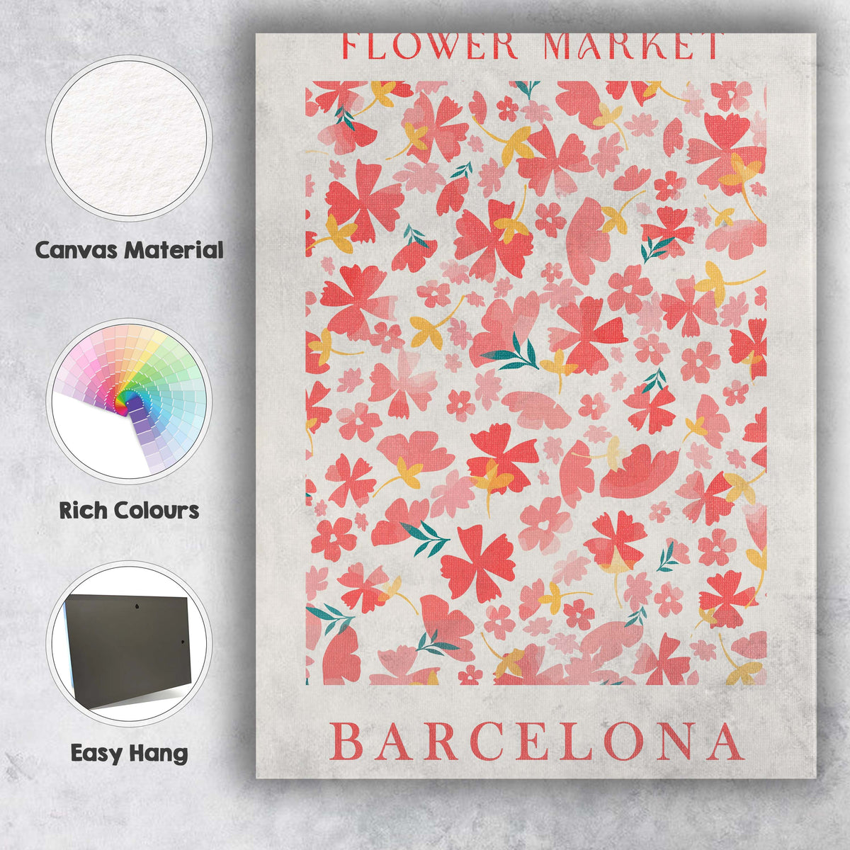 Pink Floral Flower Market Poster Botanical Archive Style Canvas Wall Art Print Decor Picture Ready to Hang
