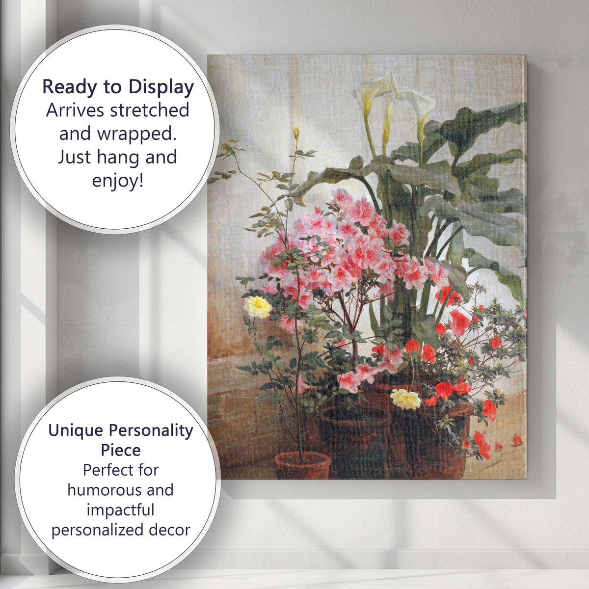 Romantic Potted Flowers Conservatory Garden Painting Botanical Canvas Wall Art Print Decor Picture Ready to Hang