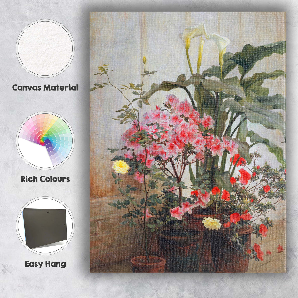 Romantic Potted Flowers Conservatory Garden Painting Botanical Canvas Wall Art Print Decor Picture Ready to Hang