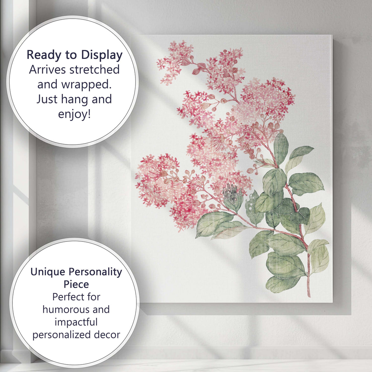 Soft Pink Lilac Blossom Botanical Watercolour Floral Illustration Canvas Wall Art Print Decor Picture Ready to Hang