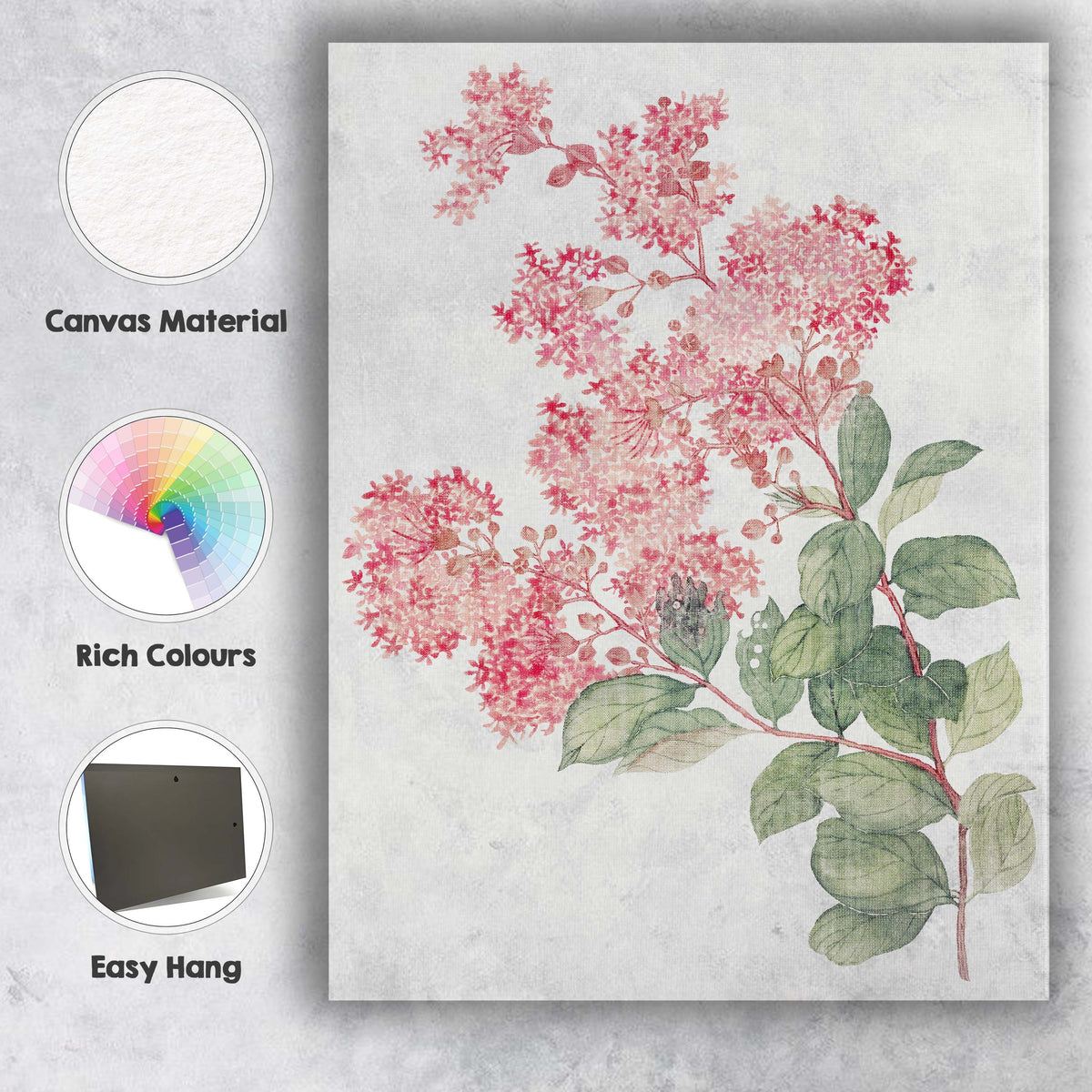 Soft Pink Lilac Blossom Botanical Watercolour Floral Illustration Canvas Wall Art Print Decor Picture Ready to Hang