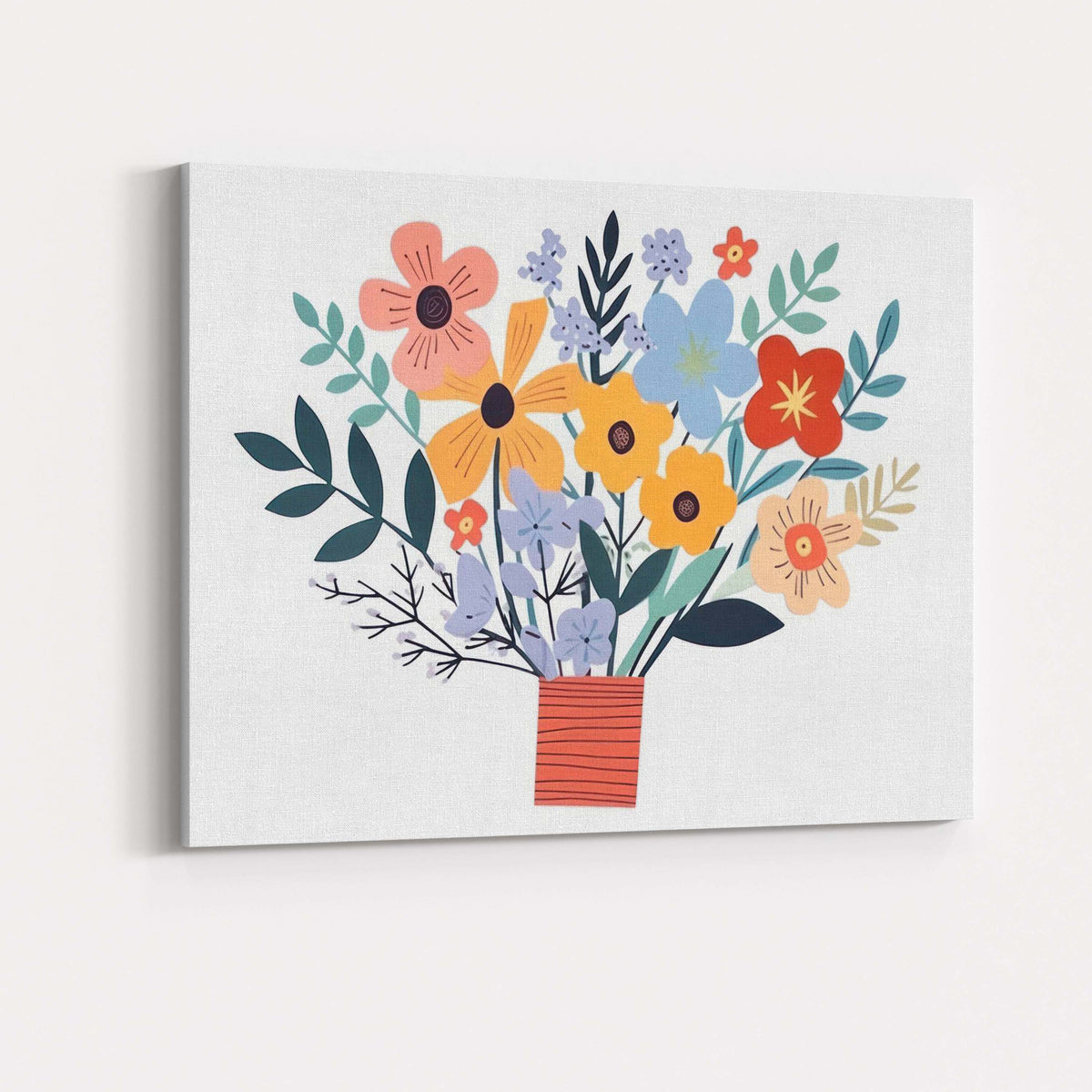 Modern Paper Cut Floral Arrangement Decorative Vase Illustration Canvas Wall Art Print Decor Picture Ready to Hang