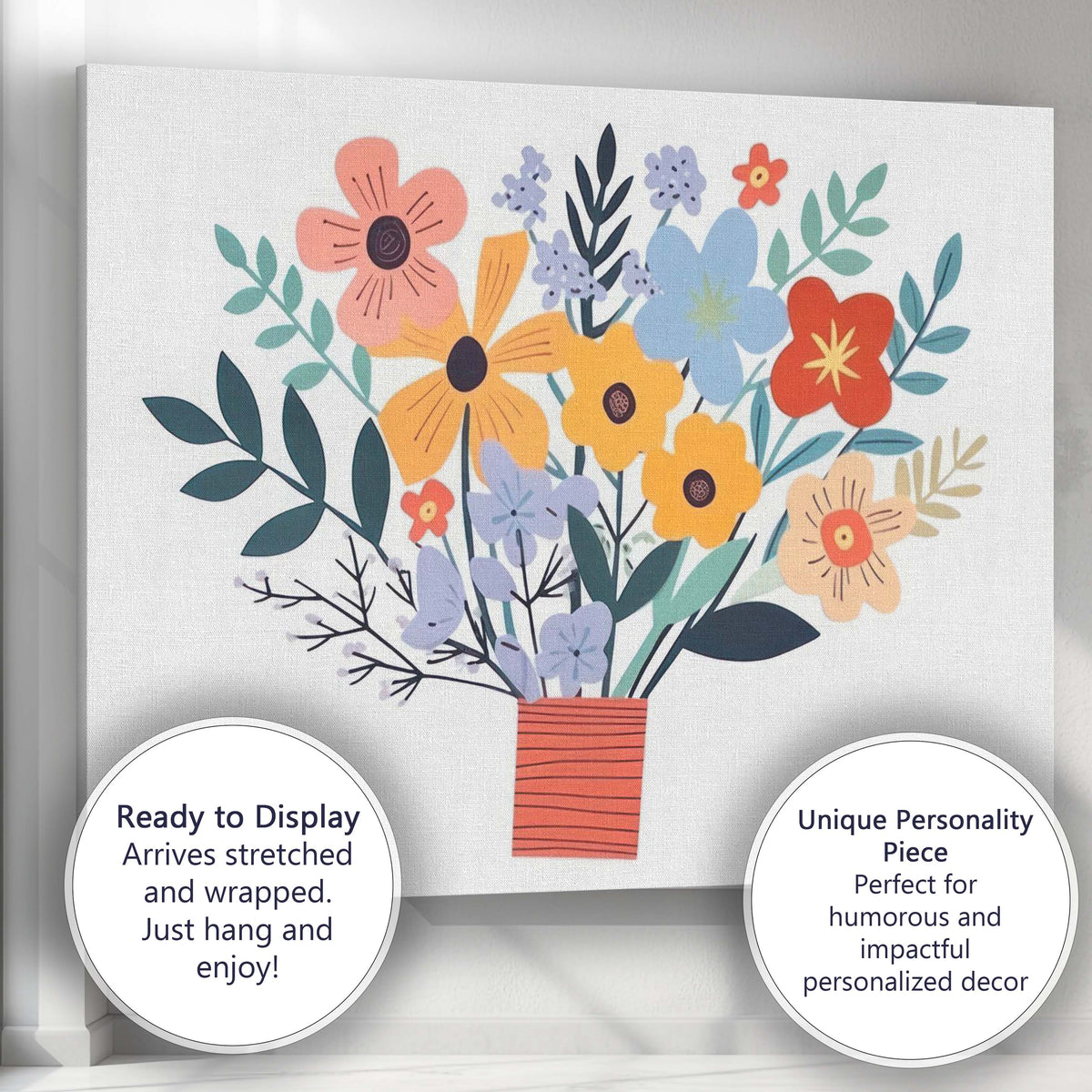 Modern Paper Cut Floral Arrangement Decorative Vase Illustration Canvas Wall Art Print Decor Picture Ready to Hang