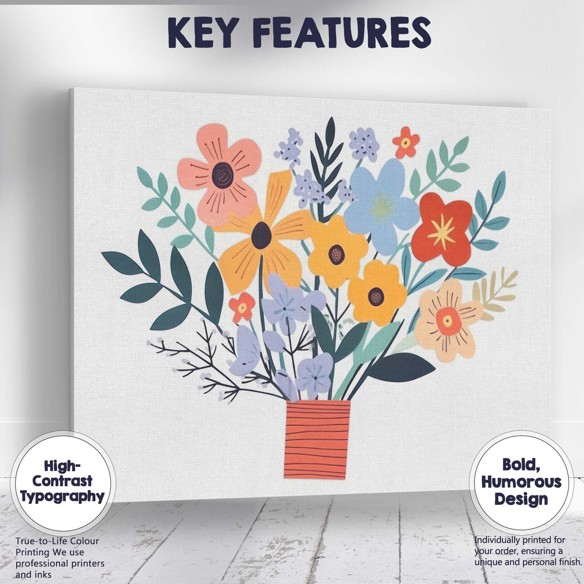 Modern Paper Cut Floral Arrangement Decorative Vase Illustration Canvas Wall Art Print Decor Picture Ready to Hang
