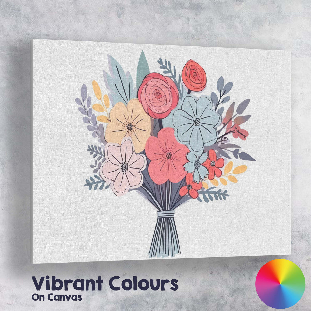Pastel Floral Bouquet Contemporary Botanical Illustration Canvas Wall Art Print Decor Picture Ready to Hang