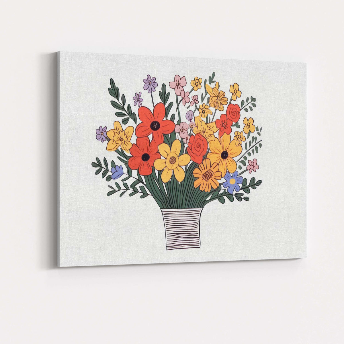 Colourful Hand Drawn Wildflower Bouquet Floral Vase Illustration Canvas Wall Art Print Decor Picture Ready to Hang