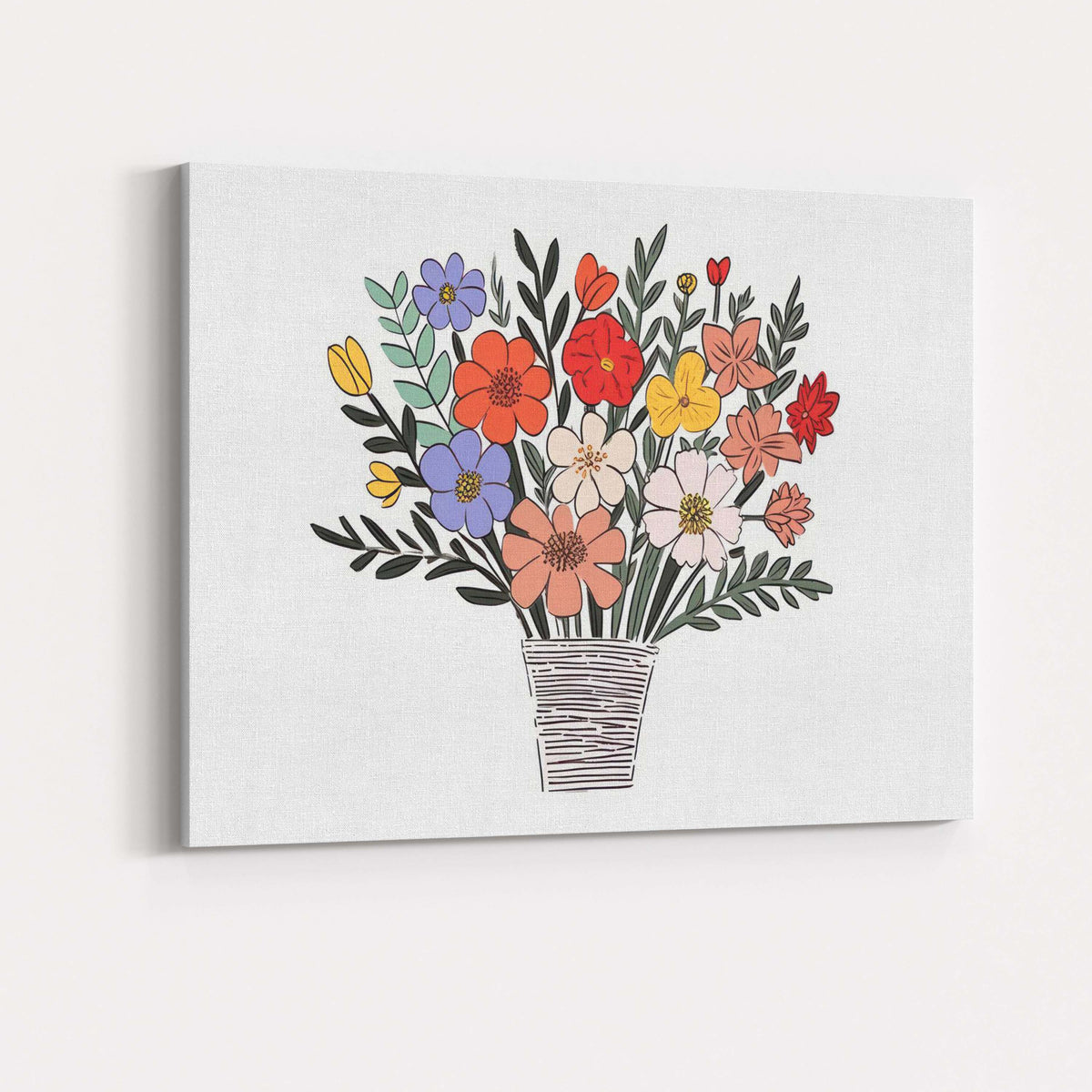 Colourful Folk Art Floral Bouquet Decorative Botanical Illustration Canvas Wall Art Print Decor Picture Ready to Hang