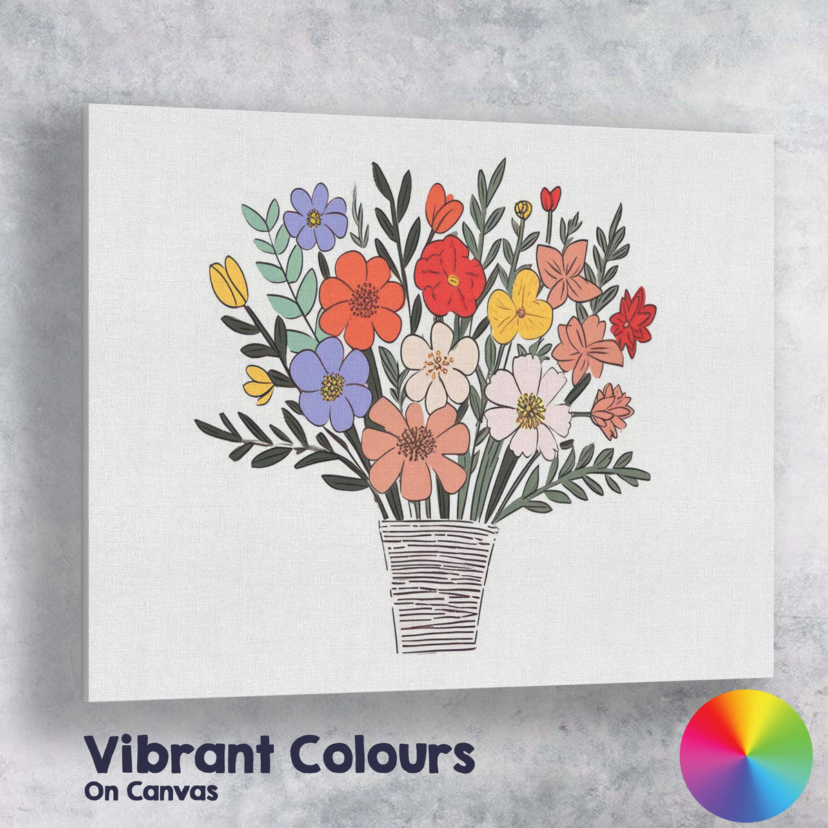 Colourful Folk Art Floral Bouquet Decorative Botanical Illustration Canvas Wall Art Print Decor Picture Ready to Hang