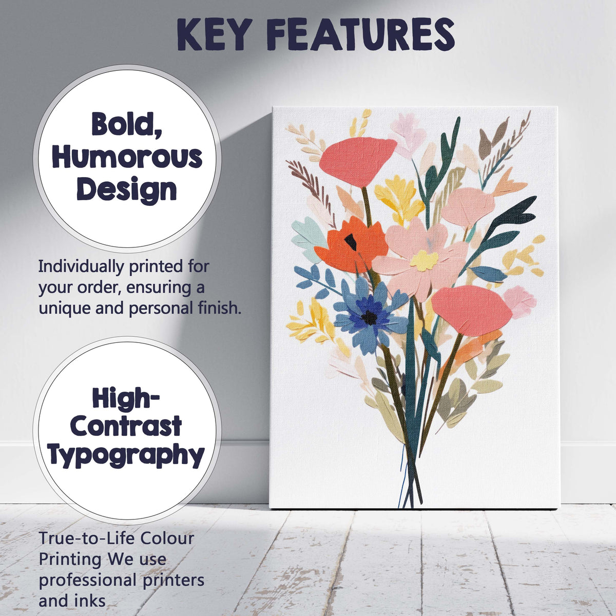 Pastel Paper Cut Floral Bouquet Scandinavian Botanical Collage Canvas Wall Art Print Decor Picture Ready to Hang