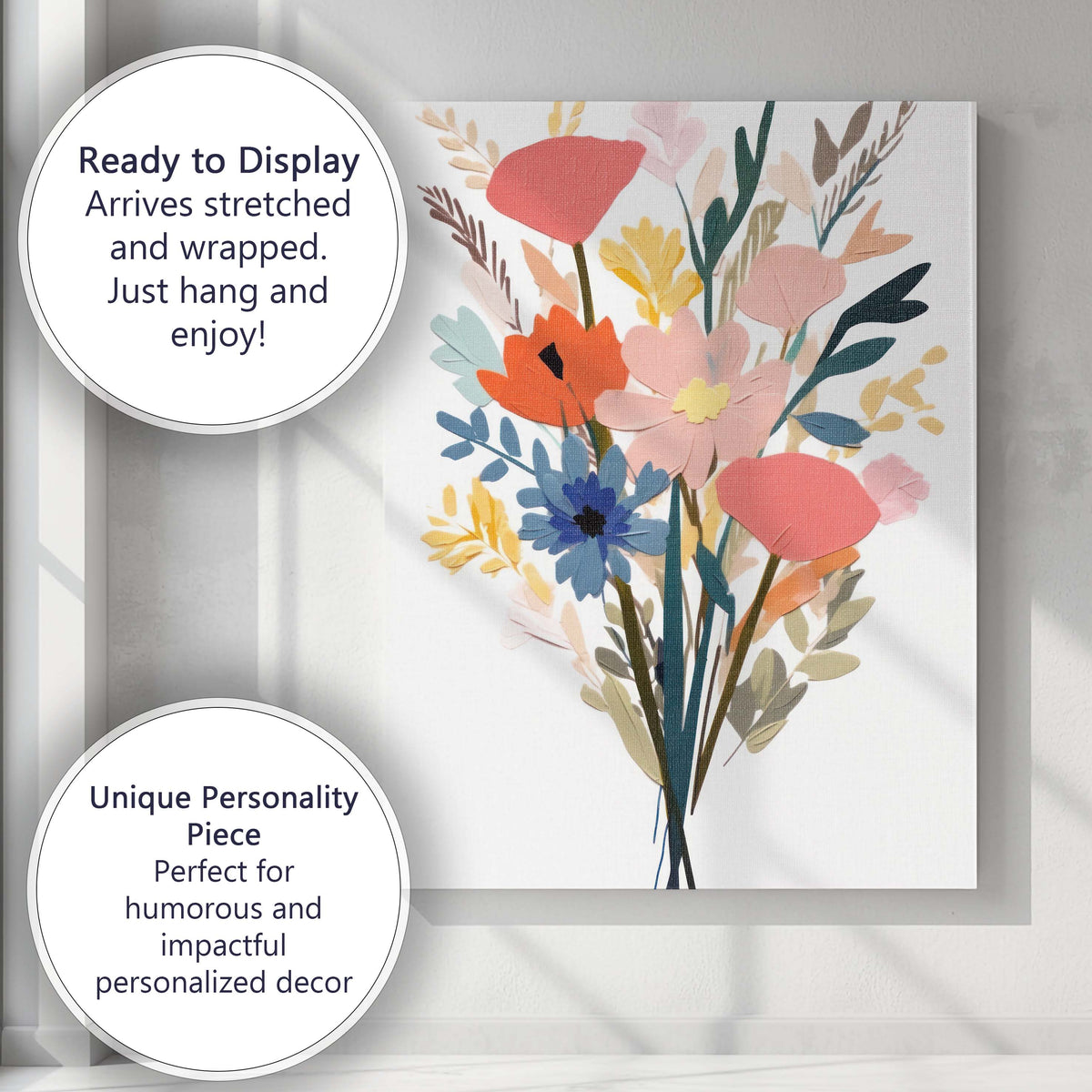 Pastel Paper Cut Floral Bouquet Scandinavian Botanical Collage Canvas Wall Art Print Decor Picture Ready to Hang