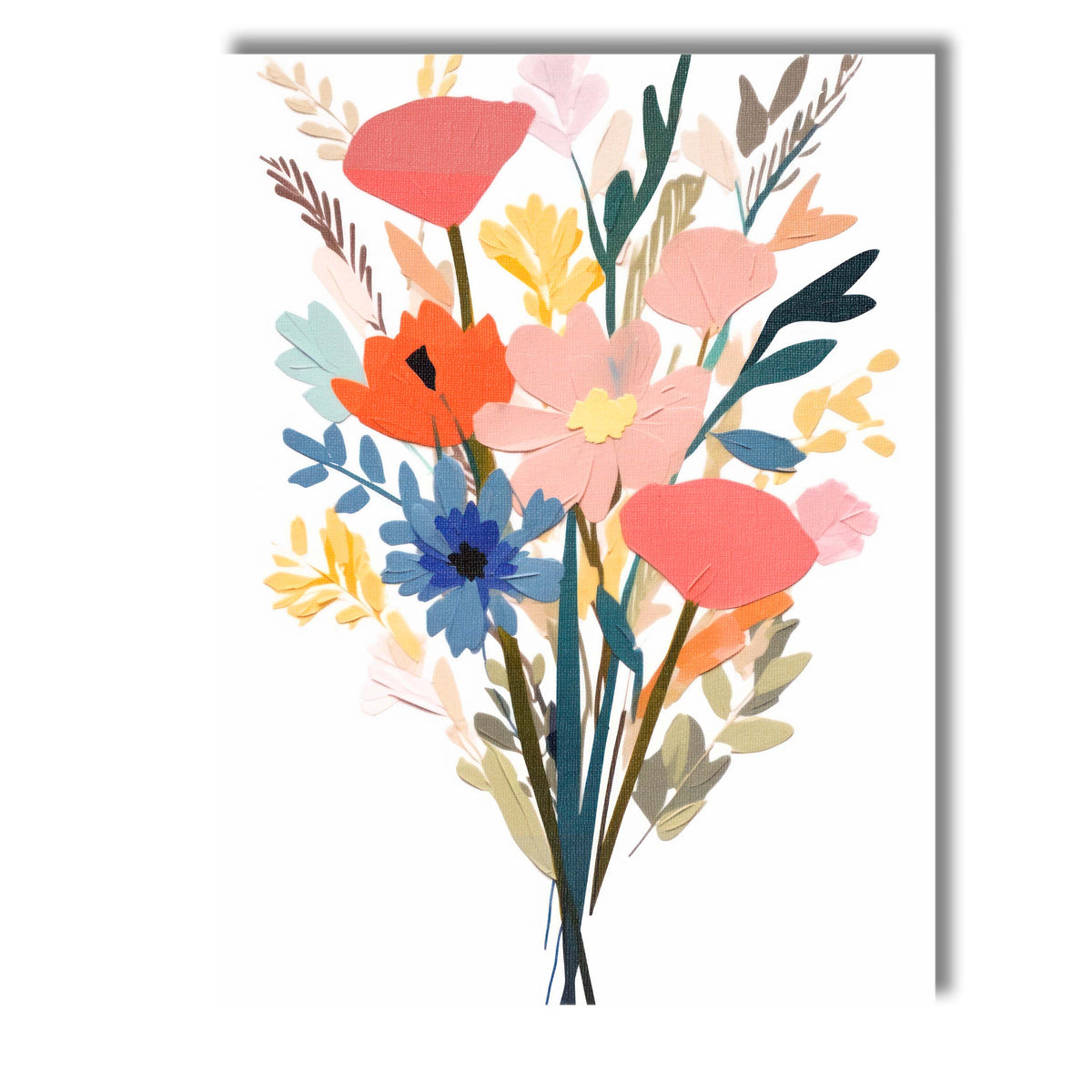 Pastel Paper Cut Floral Bouquet Scandinavian Botanical Collage Canvas Wall Art Print Decor Picture Ready to Hang