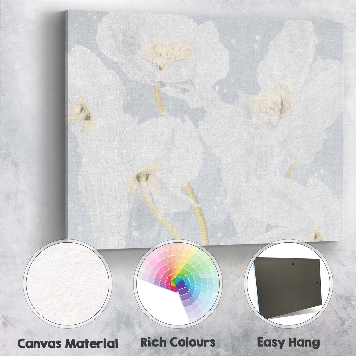Elegant White Blossom Floral Abstract Watercolour Painting Canvas Wall Art Print Decor Picture Ready to Hang
