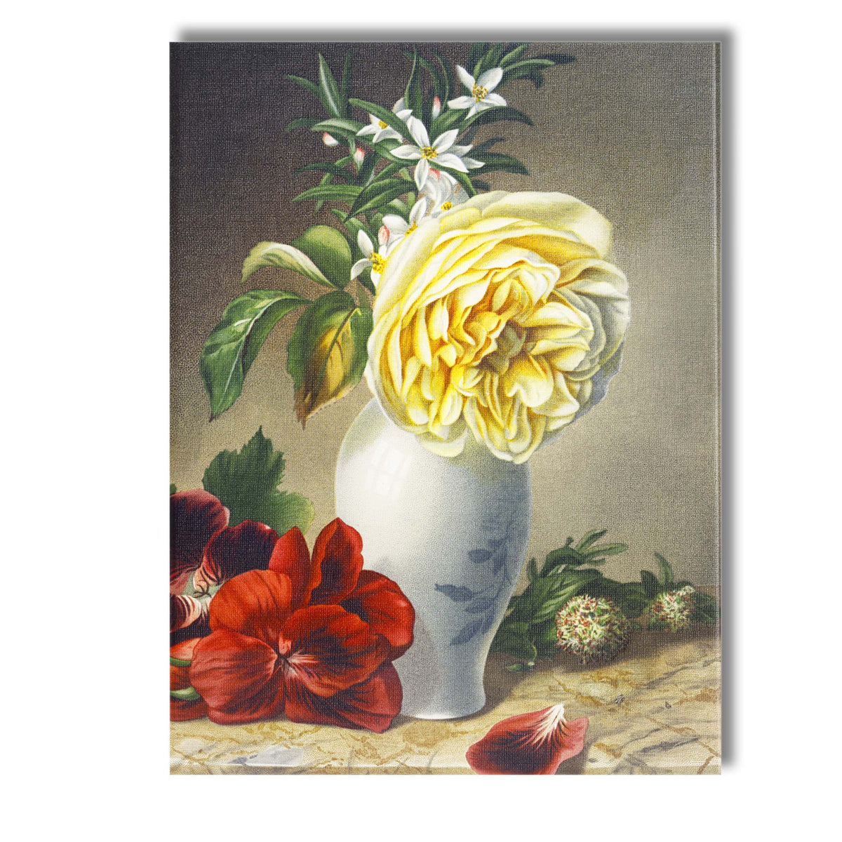 Classic Floral Still Life Yellow Rose Vase Painting Canvas Wall Art Print Decor Picture Ready to Hang