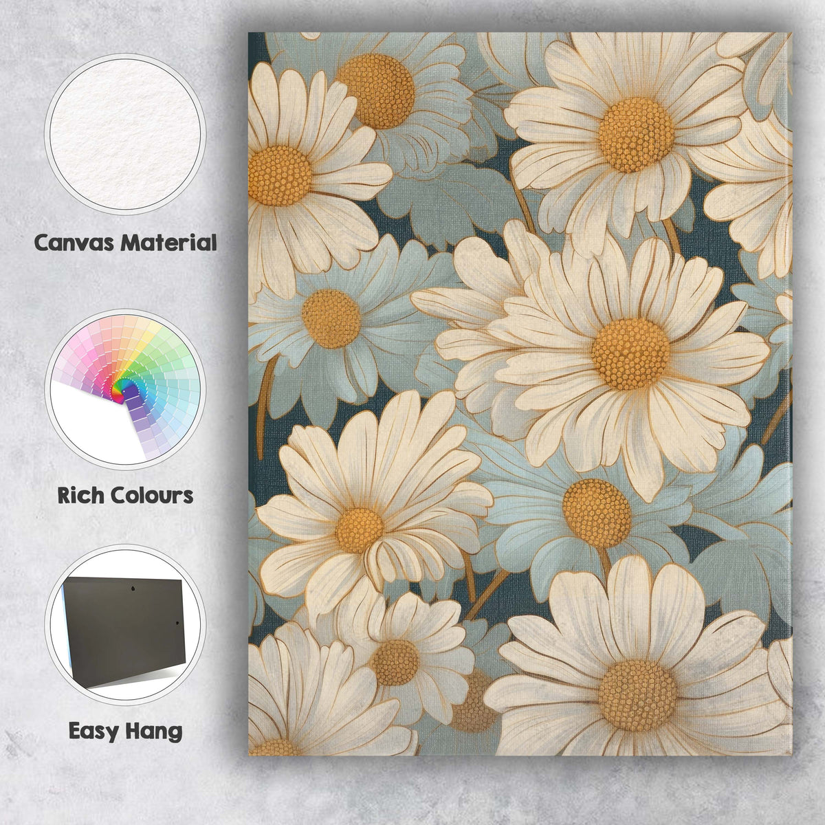 Soft Cream Daisy Blossom Repeat Floral Pattern Canvas Wall Art Print Decor Picture Ready to Hang