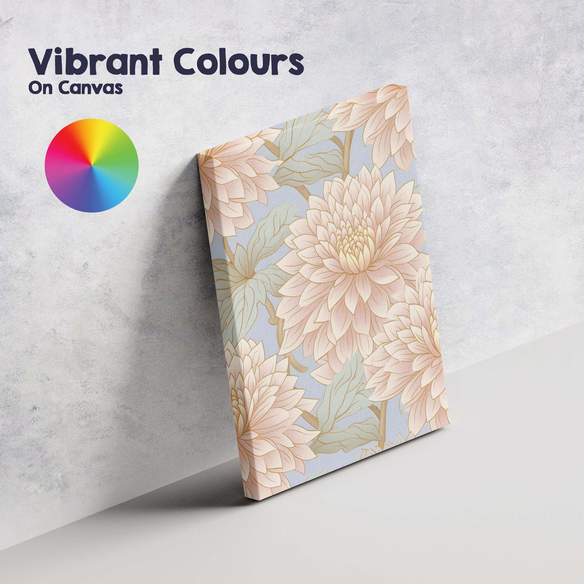 Pastel Dahlia Bloom Floral Repeat Pattern Light Blue Background Canvas Wall Art Print Decor Picture Ready to Hang