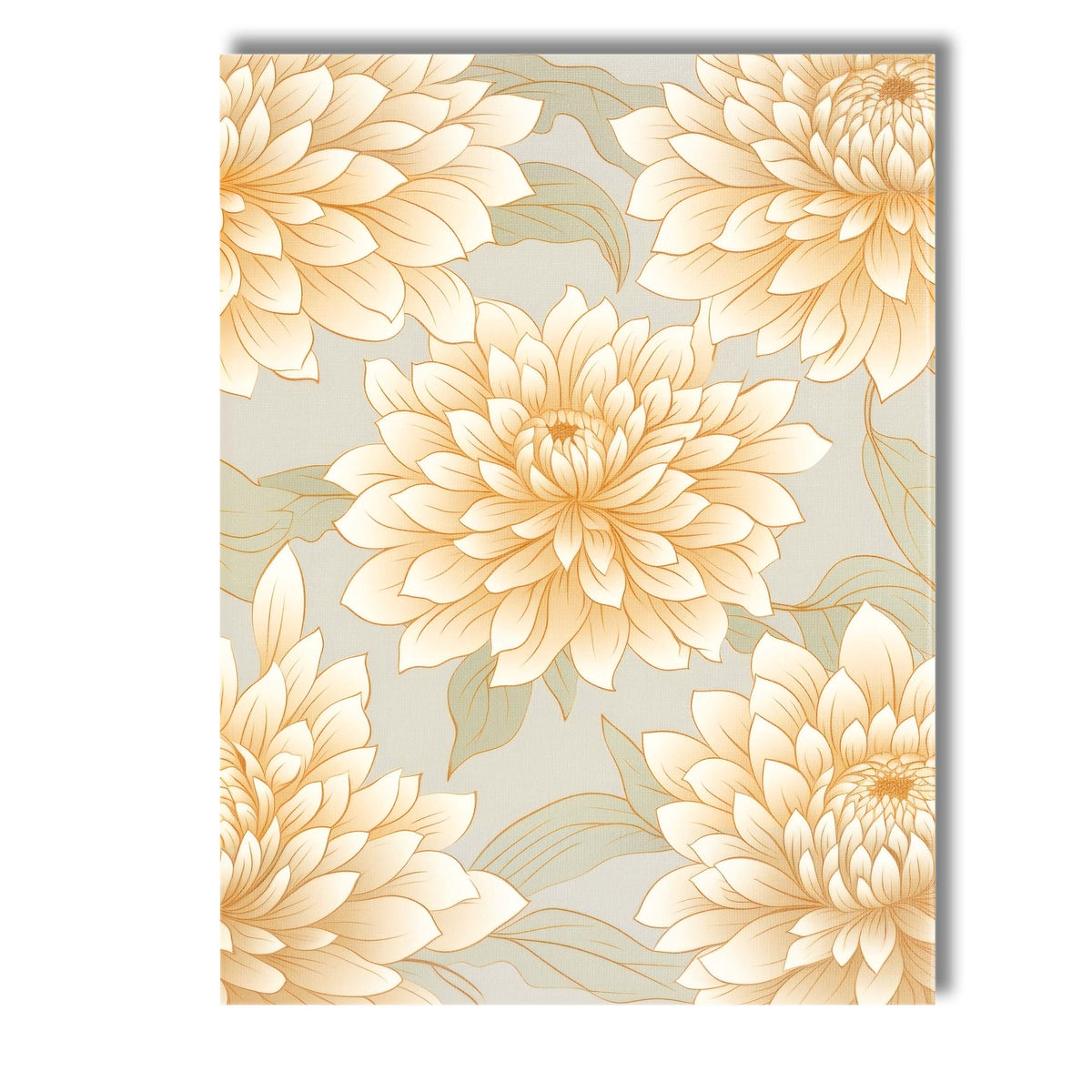 Neutral Beige Dahlia Floral Line Art Pattern Canvas Wall Art Print Decor Picture Ready to Hang