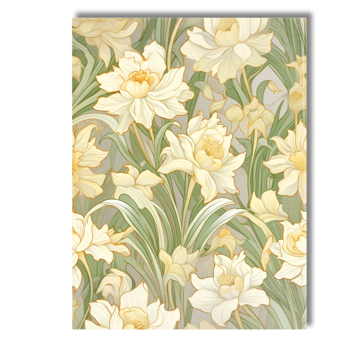 Cream Daffodil Botanical Floral Repeat Pattern Canvas Wall Art Print Decor Picture Ready to Hang